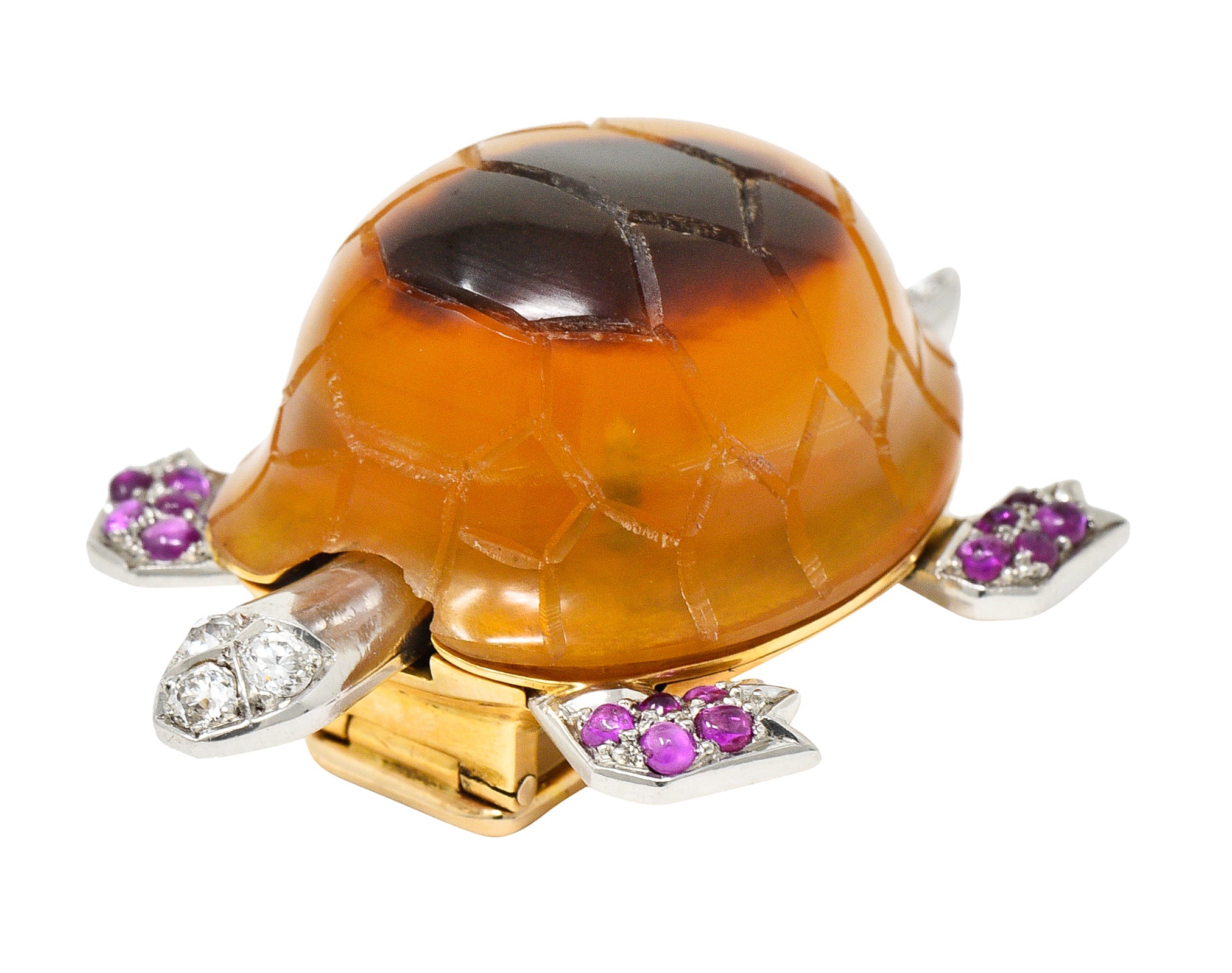 1950's Cartier Ruby Diamond Platinum 18 Karat Gold Turtle BroochBrooch - Wilson's Estate Jewelry