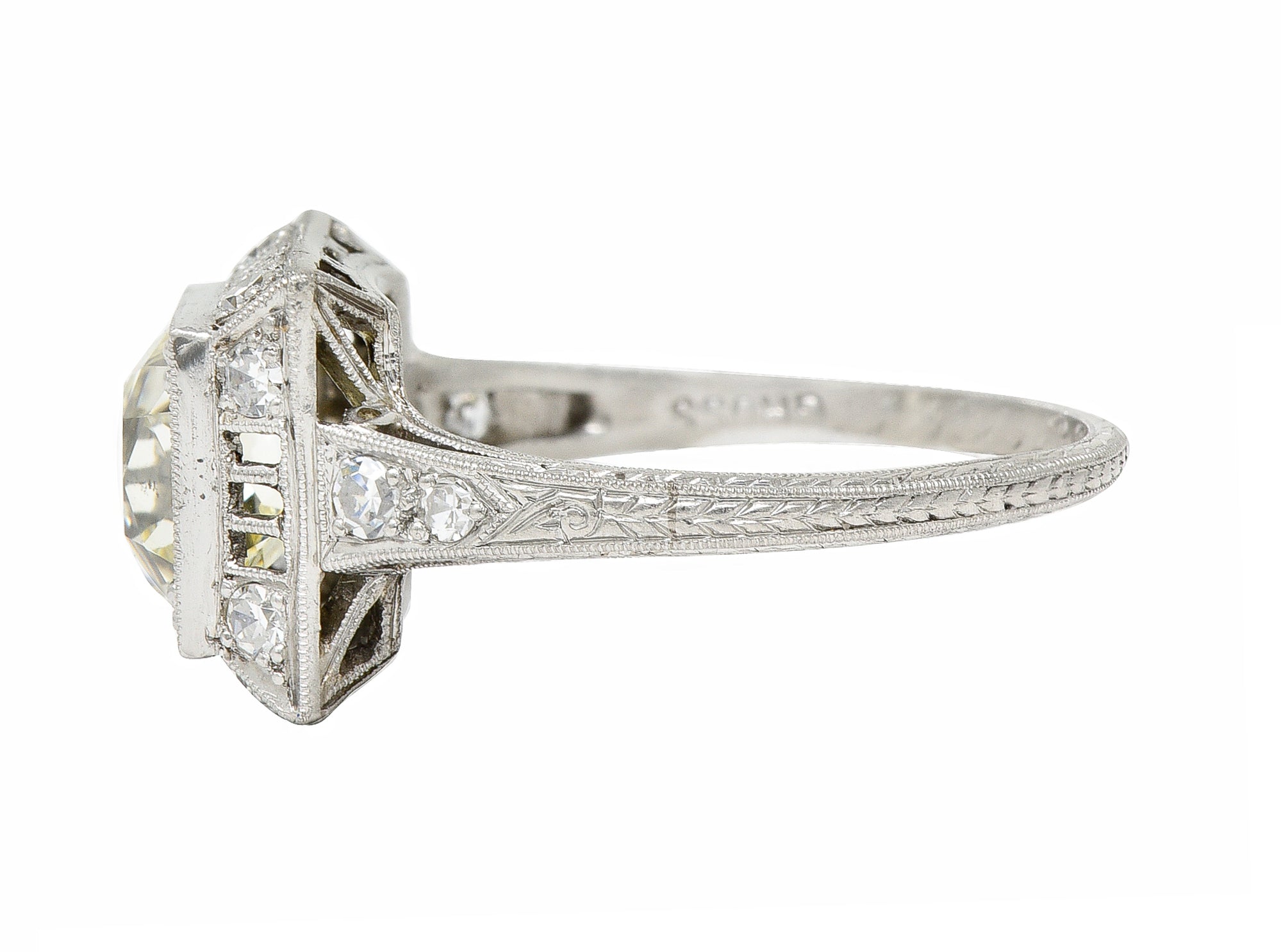 1928 Art Deco 2.37 CTW Light Yellow Diamond Platinum Vintage Pyramid Ring