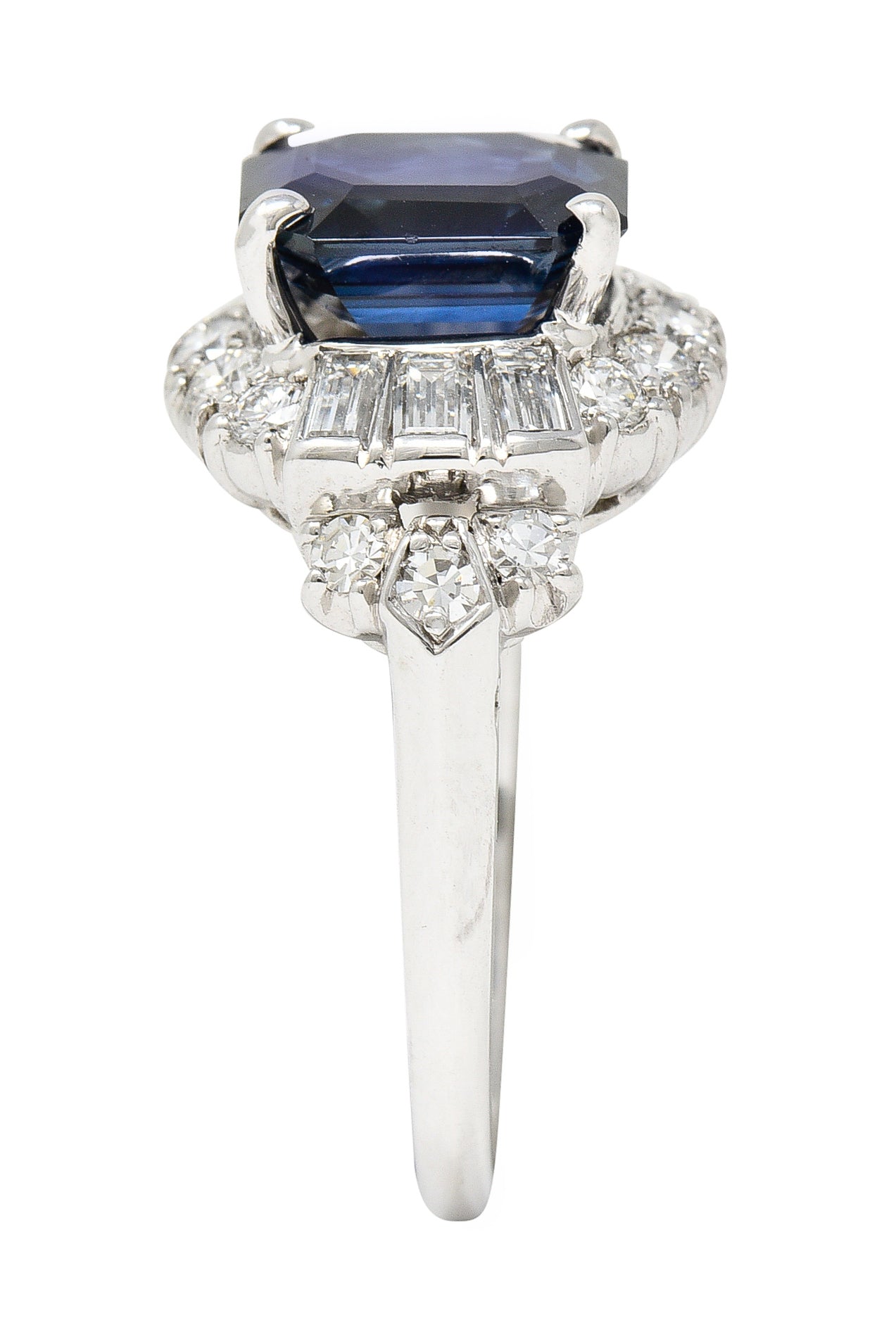 Granat Bros. Mid-Century 3.70 CTW No-Heat Sapphire Diamond Platinum Vintage Cluster Ring GIA Wilson's Estate Jewelry