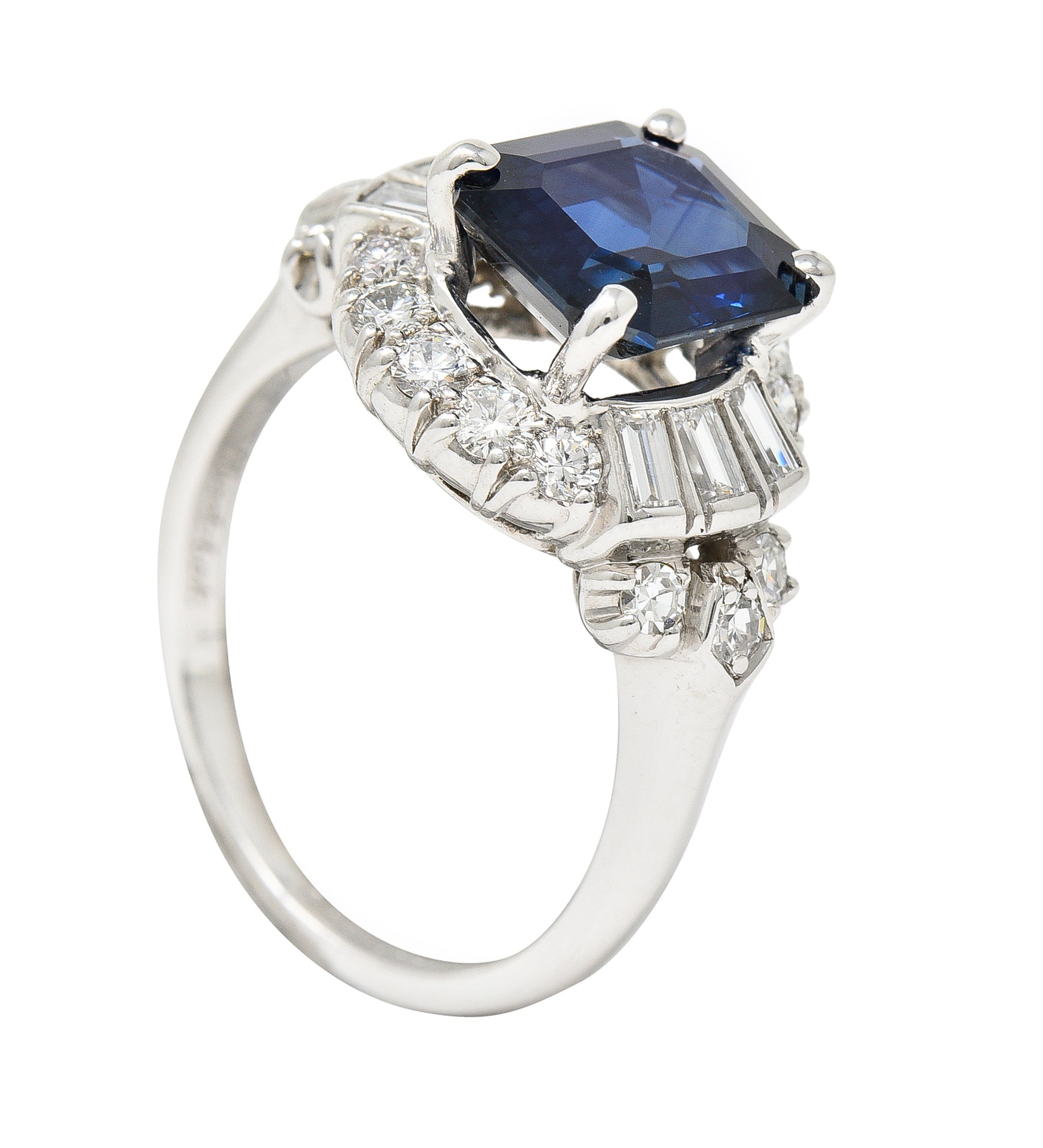 Granat Bros. Mid-Century 3.70 CTW No-Heat Sapphire Diamond Platinum Vintage Cluster Ring GIA Wilson's Estate Jewelry