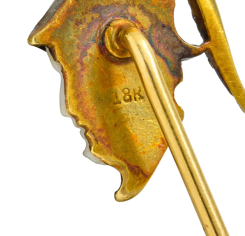 Victorian Carved Hardstone Diamond 18 Karat Gold Hellenistic Warrior StickpinStick Pin - Wilson's Estate Jewelry