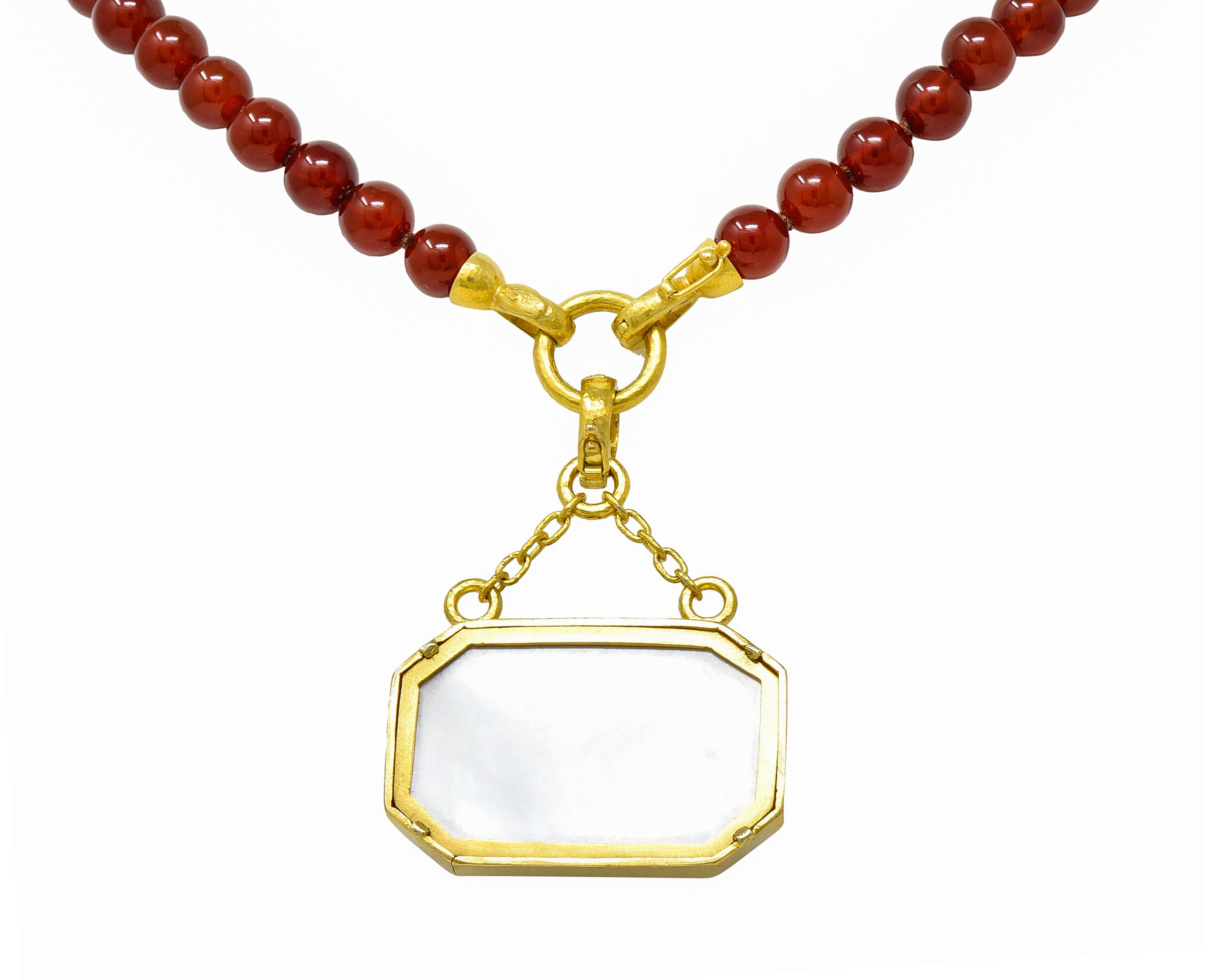 Elizabeth Locke Carnelian Venetian Glass Mother-Of-Pearl 19 Karat Gold Medusa Enhancer Pendant NecklaceNecklace - Wilson's Estate Jewelry