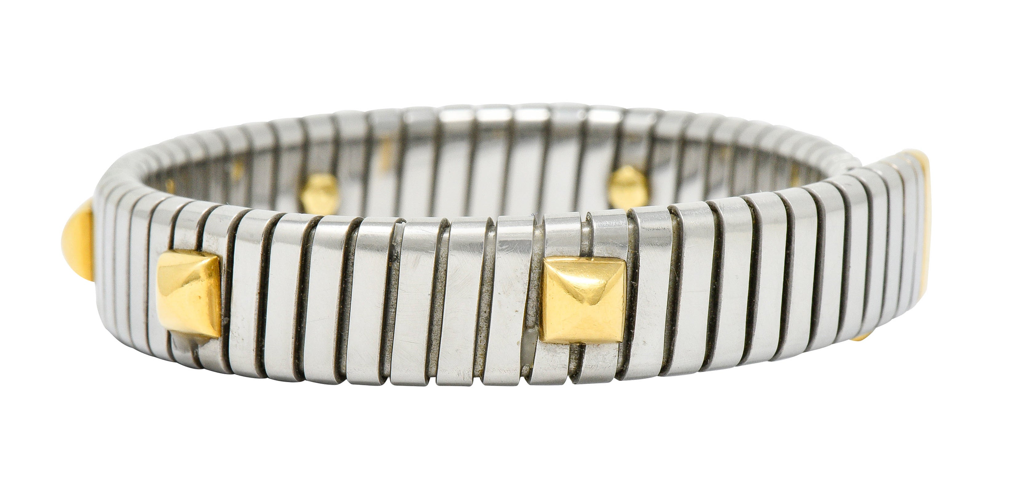 Bulgari 18 Karat Gold Stainless Steel Two-Tone Sugarloaf Tubogas Cuff Braceletbracelet - Wilson's Estate Jewelry