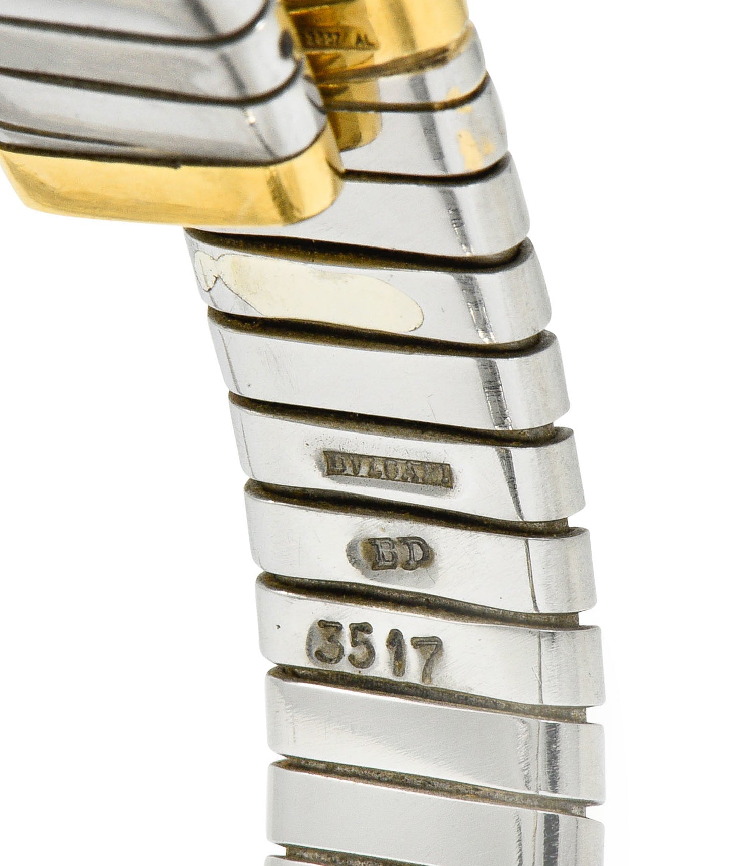 Bulgari 18 Karat Gold Stainless Steel Two-Tone Sugarloaf Tubogas Cuff Braceletbracelet - Wilson's Estate Jewelry