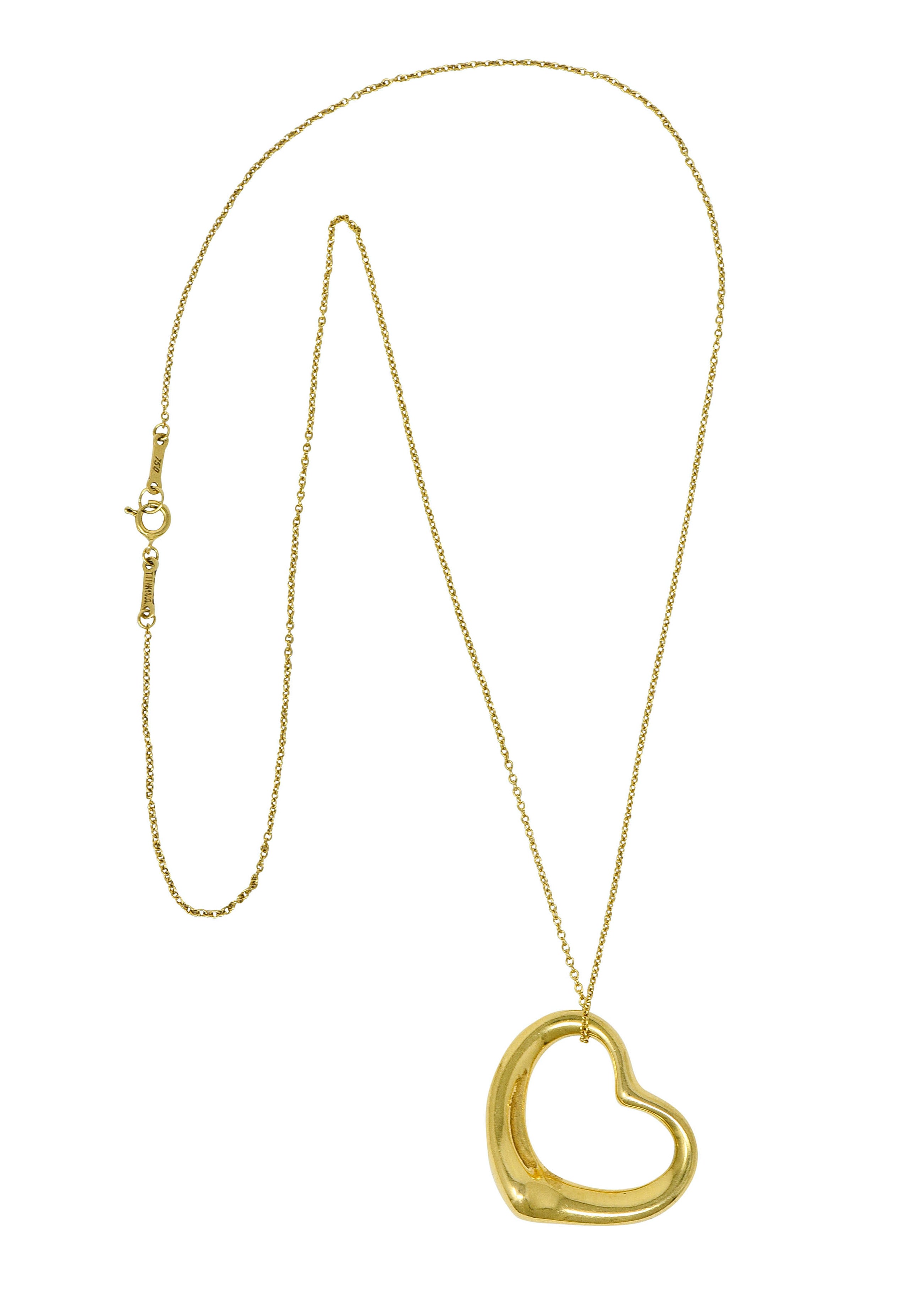 Elsa Peretti Tiffany & Co. 18 Karat Gold 25MM Open Heart Pendant Necklace - Wilson's Estate Jewelry