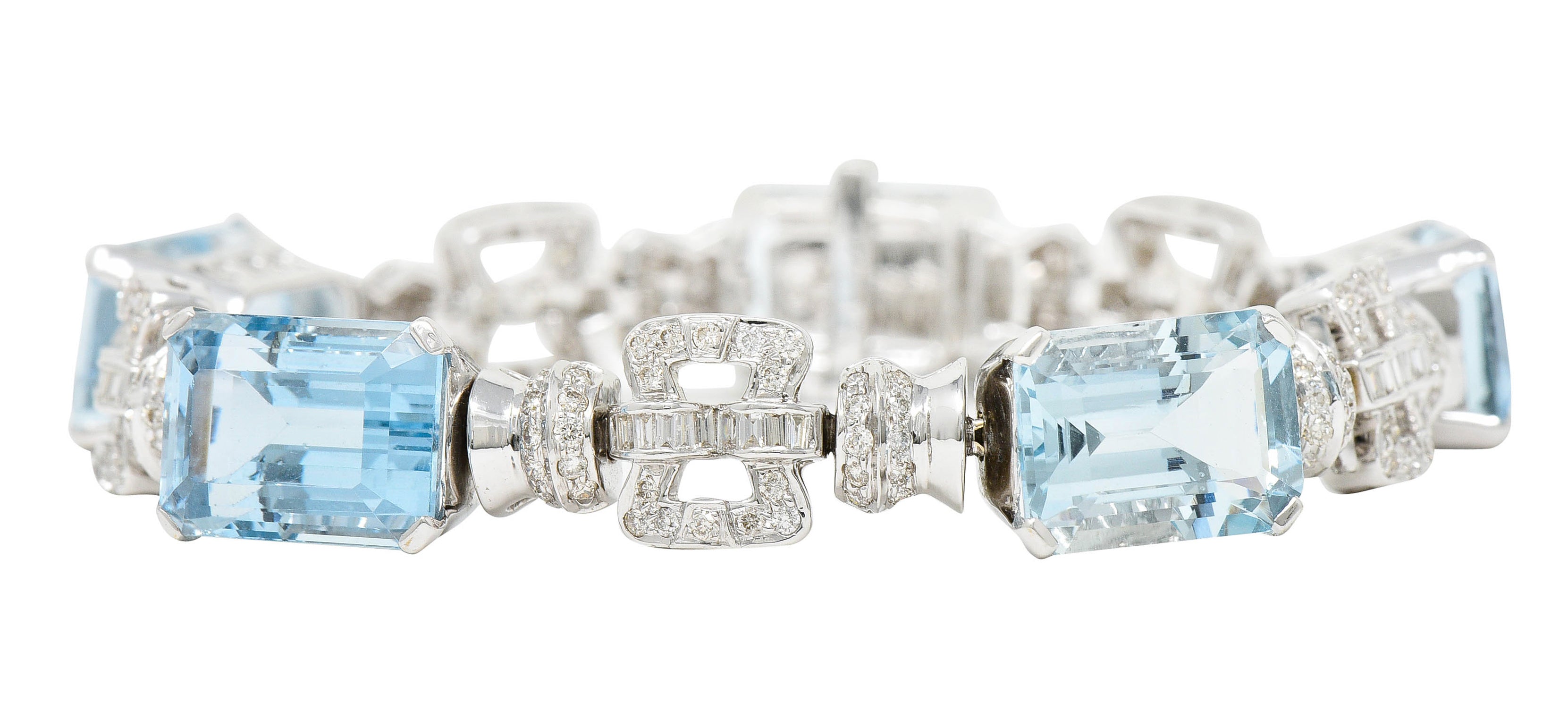 Vintage 47.50 CTW Aquamarine Diamond 18 Karat White Gold Buckle Link Braceletbracelet - Wilson's Estate Jewelry