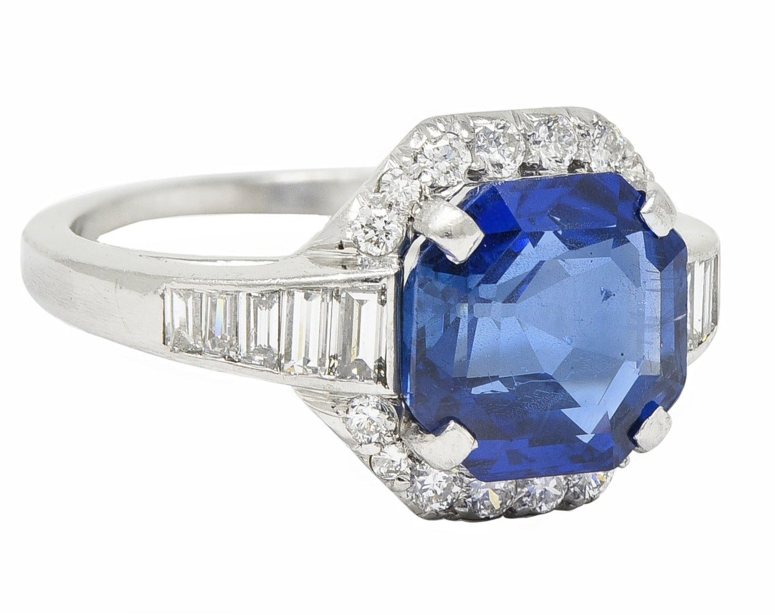 Mid-Century 3.97 CTW No Heat Burma Sapphire Diamond Platinum Cluster Ring AGL