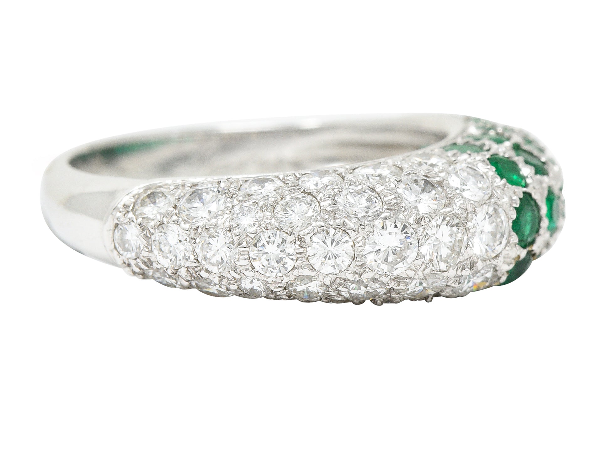 Cartier Paris 2.50 CTW Pavé Emerald Diamond 18 Karat White Gold Vintage Band Ring Wilson's Estate Jewelry