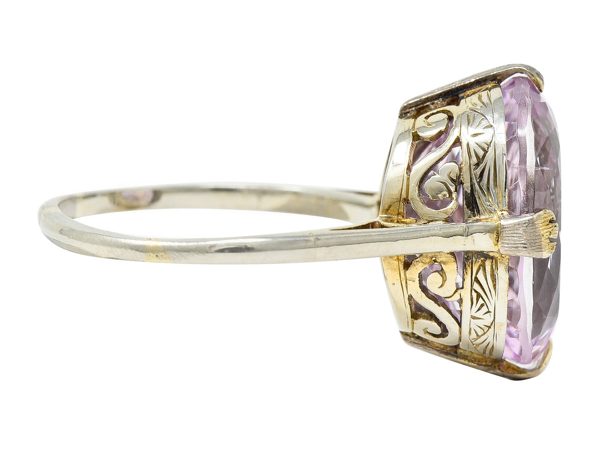 Art Deco Kunzite 18 Karat White Gold Scrolled Gemstone RingRing - Wilson's Estate Jewelry