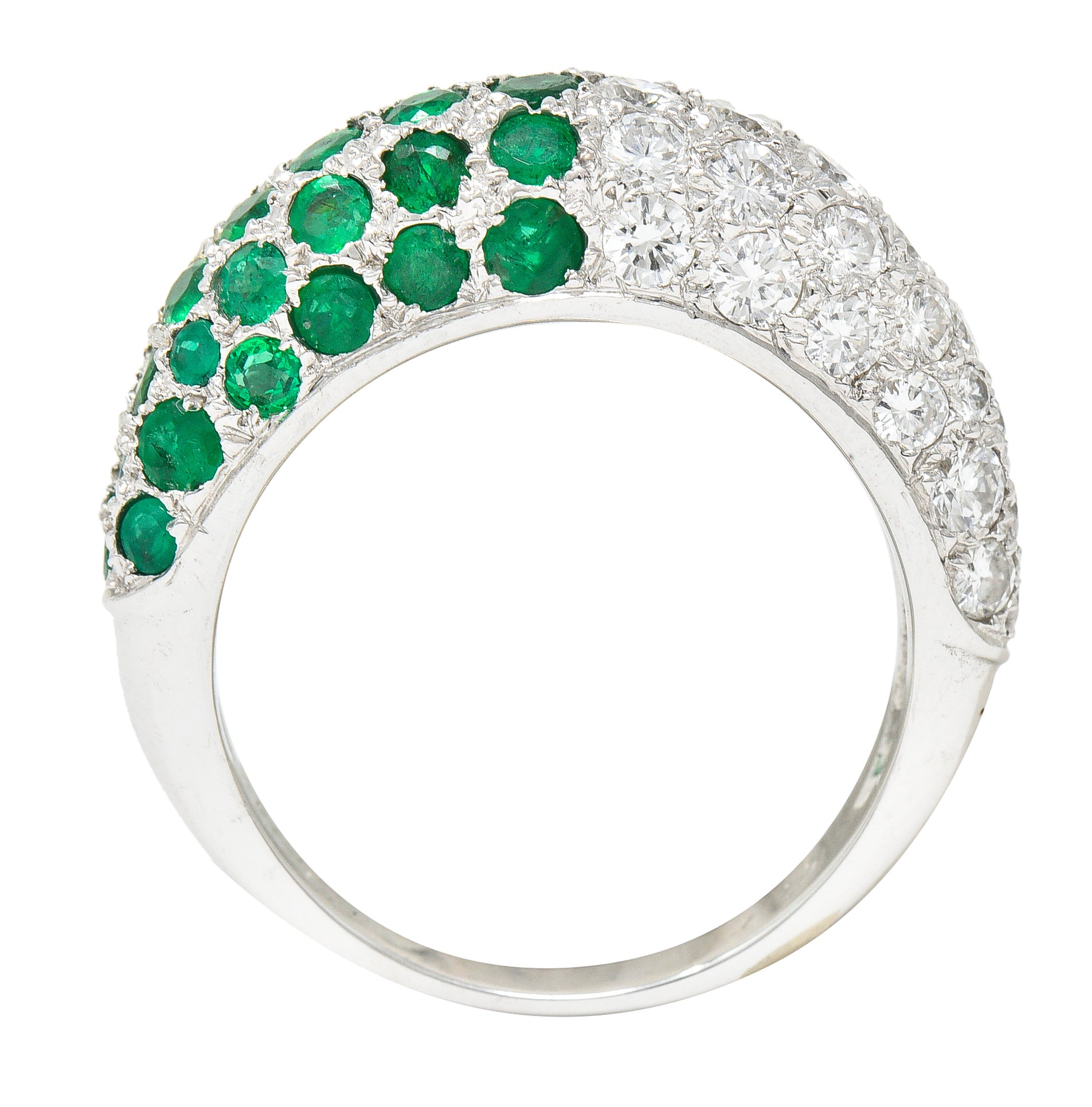 Cartier Paris 2.50 CTW Pavé Emerald Diamond 18 Karat White Gold Vintage Band Ring Wilson's Estate Jewelry