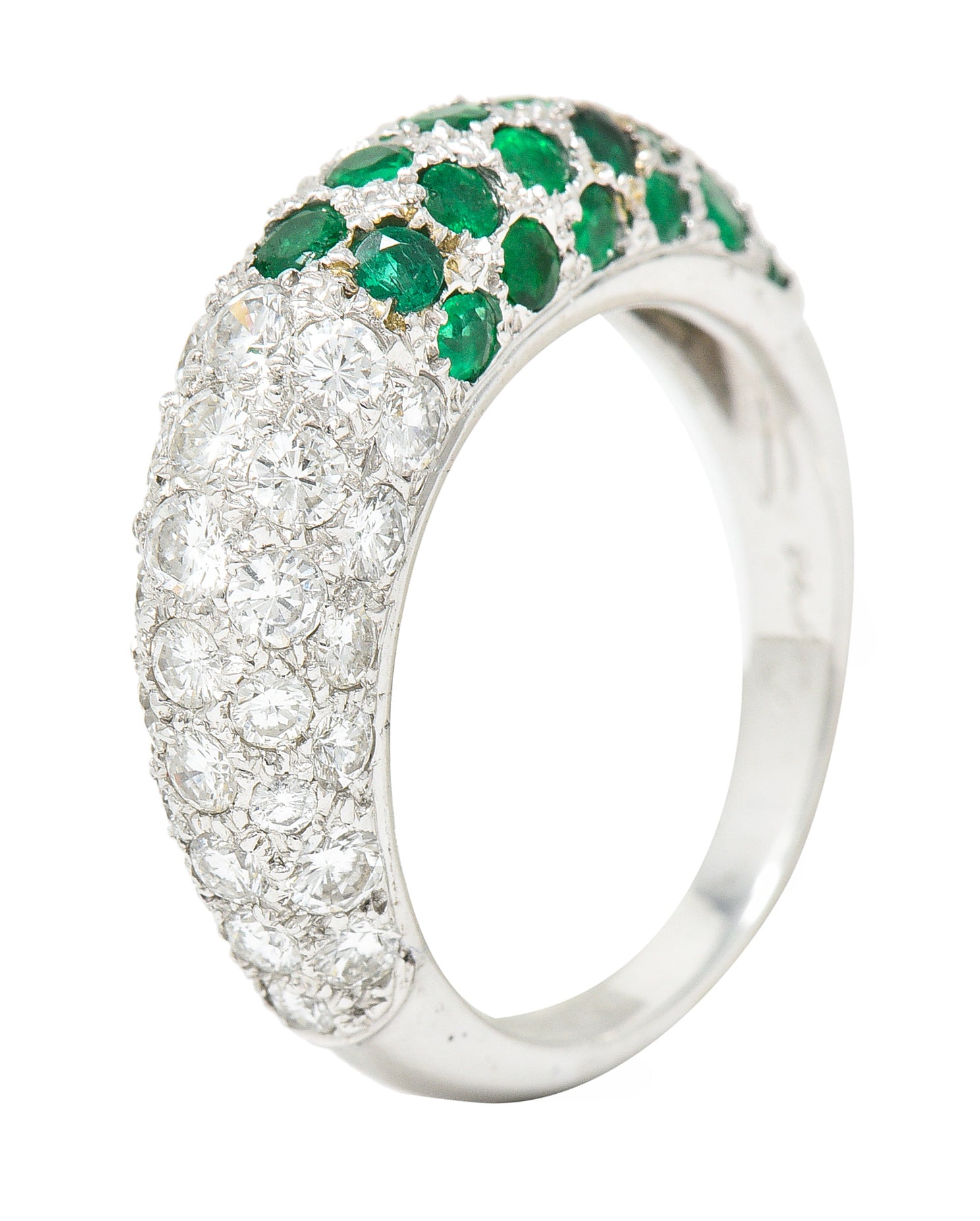 Cartier Paris 2.50 CTW Pavé Emerald Diamond 18 Karat White Gold Vintage Band Ring Wilson's Estate Jewelry