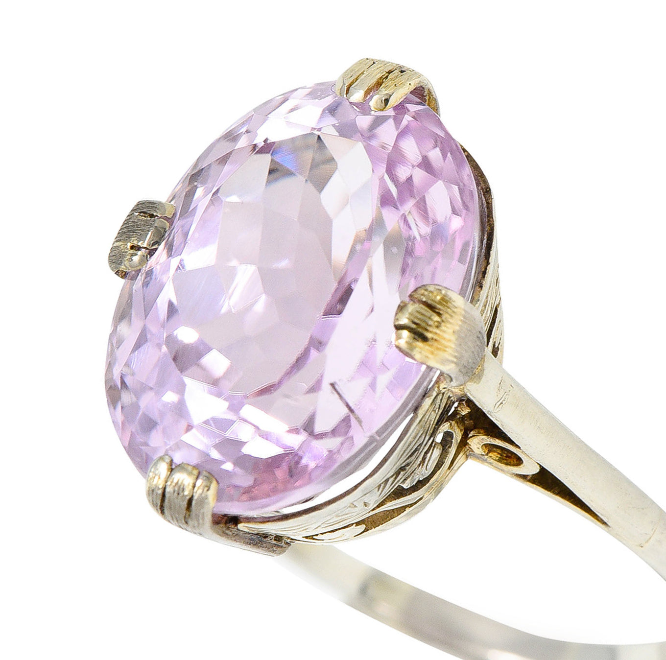 Art Deco Kunzite 18 Karat White Gold Scrolled Gemstone RingRing - Wilson's Estate Jewelry