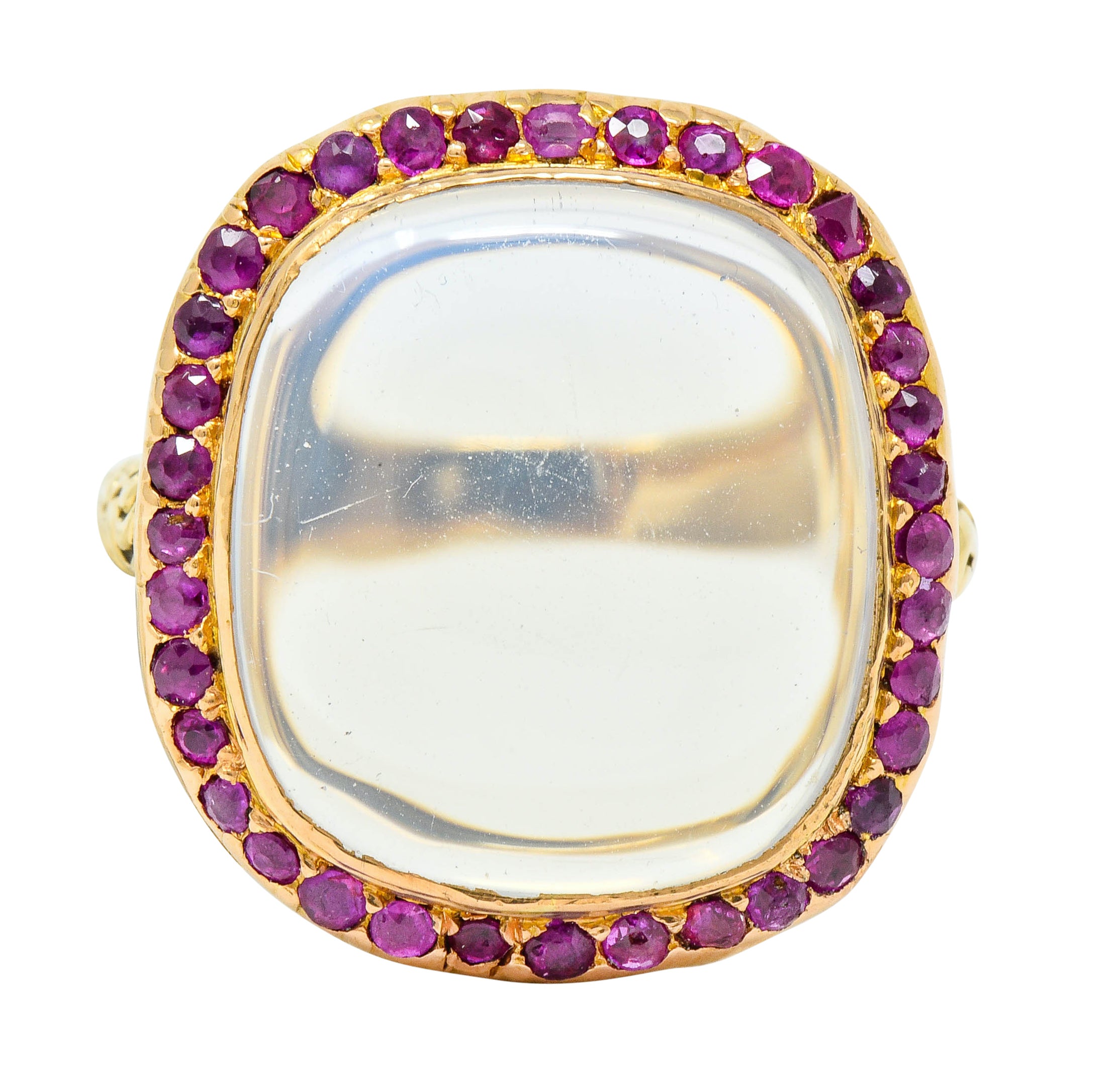 Victorian Moonstone Ruby 18 Karat Gold Cushion Cabochon Ring - Wilson's Estate Jewelry