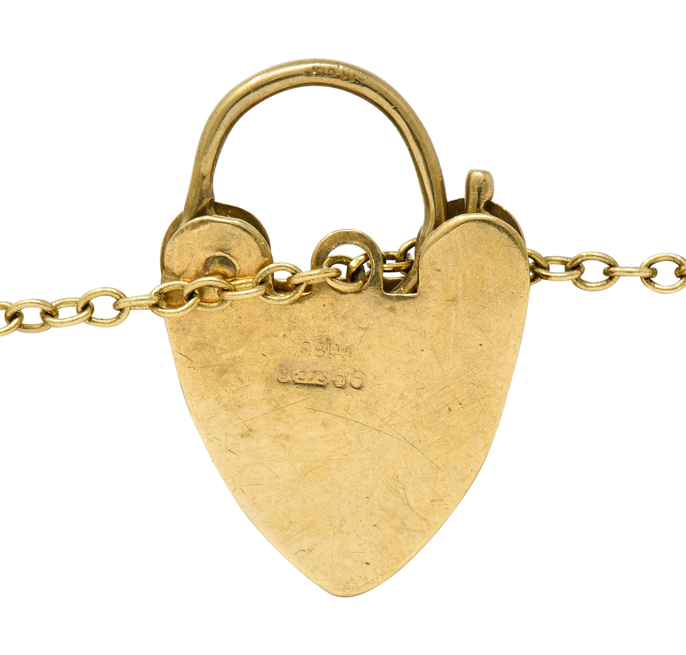 Antique 9 Karat Gold British Heart Padlock Charm Braceletbracelet - Wilson's Estate Jewelry