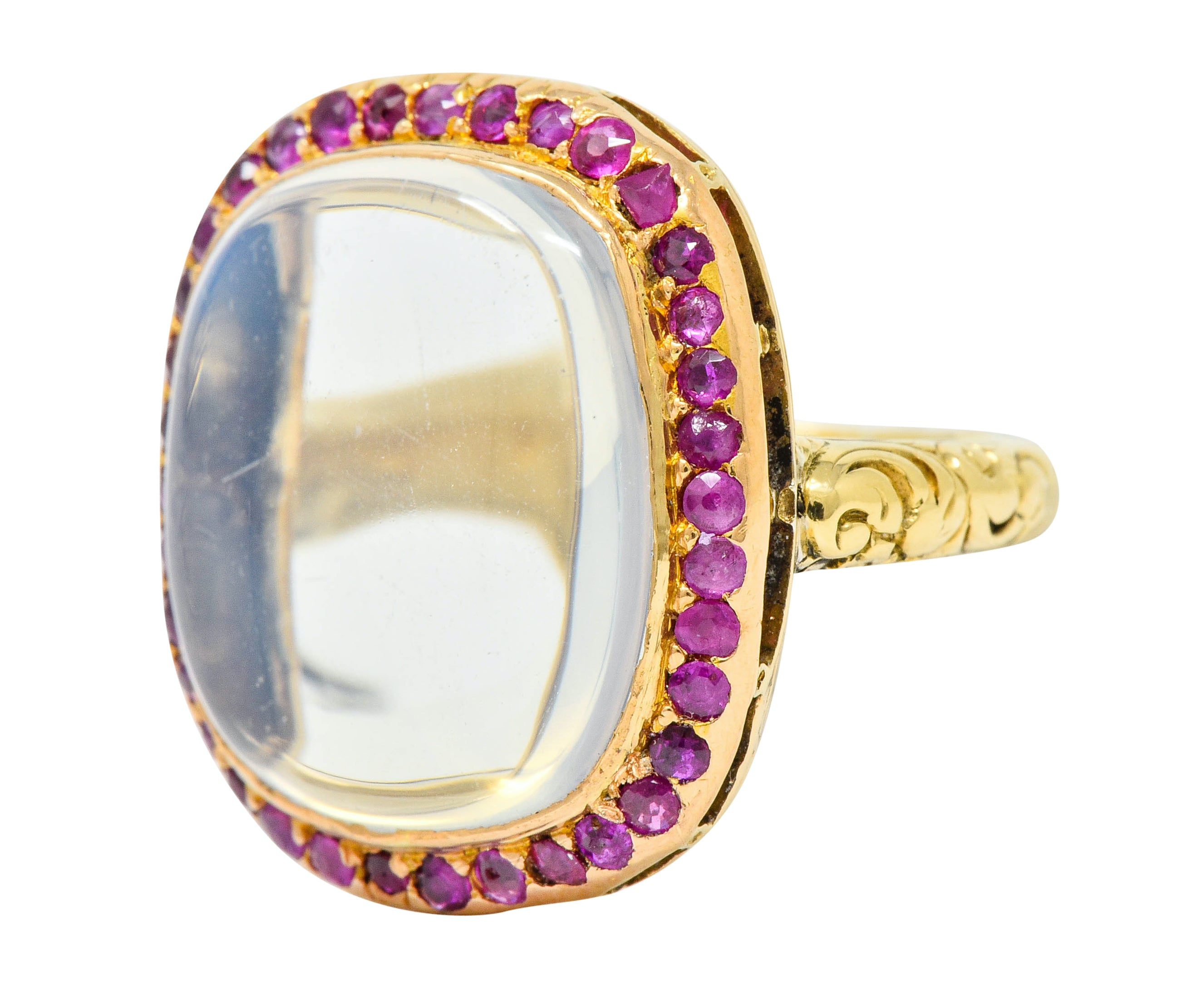 Victorian Moonstone Ruby 18 Karat Gold Cushion Cabochon Ring - Wilson's Estate Jewelry