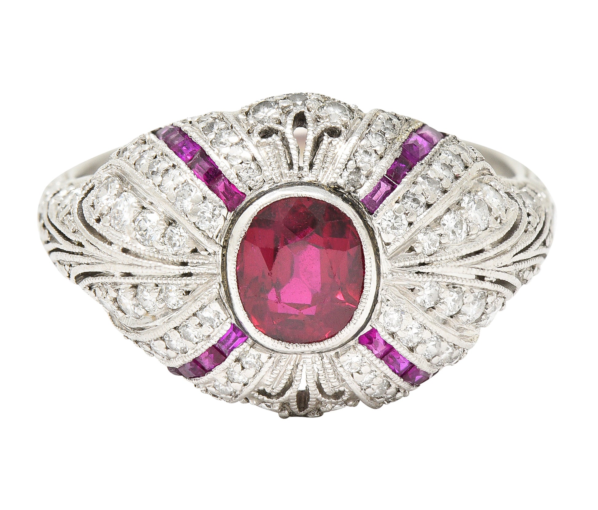 Tiffany & Co. Art Deco 2.15 CTW No Heat Ruby Diamond Platinum Bombé Ring GIA Wilson's Estate Jewelry