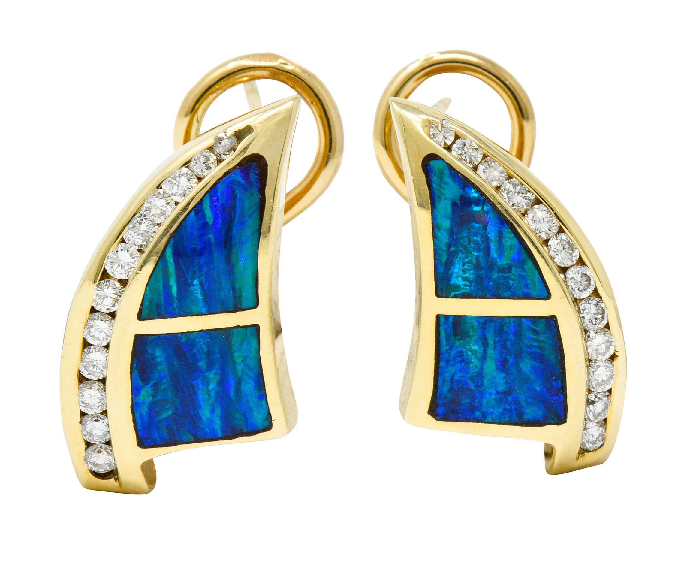 Vintage Opal Inlay 0.50 CTW Diamond 14 Karat Gold EarringsEarrings - Wilson's Estate Jewelry