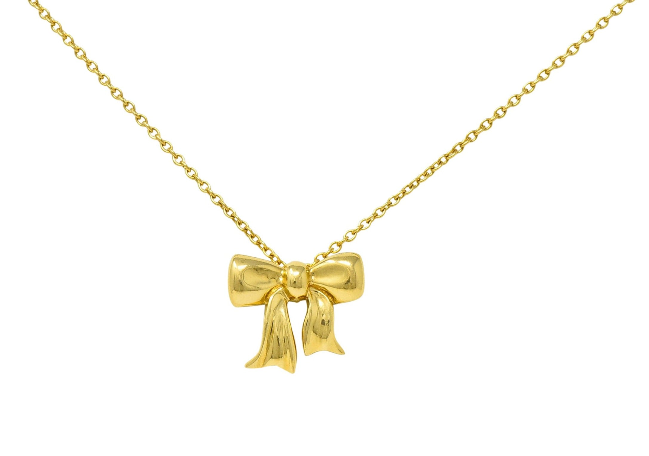 1990's Tiffany & Co. Vintage 18 Karat Gold Bow Pendant Necklace - Wilson's Estate Jewelry