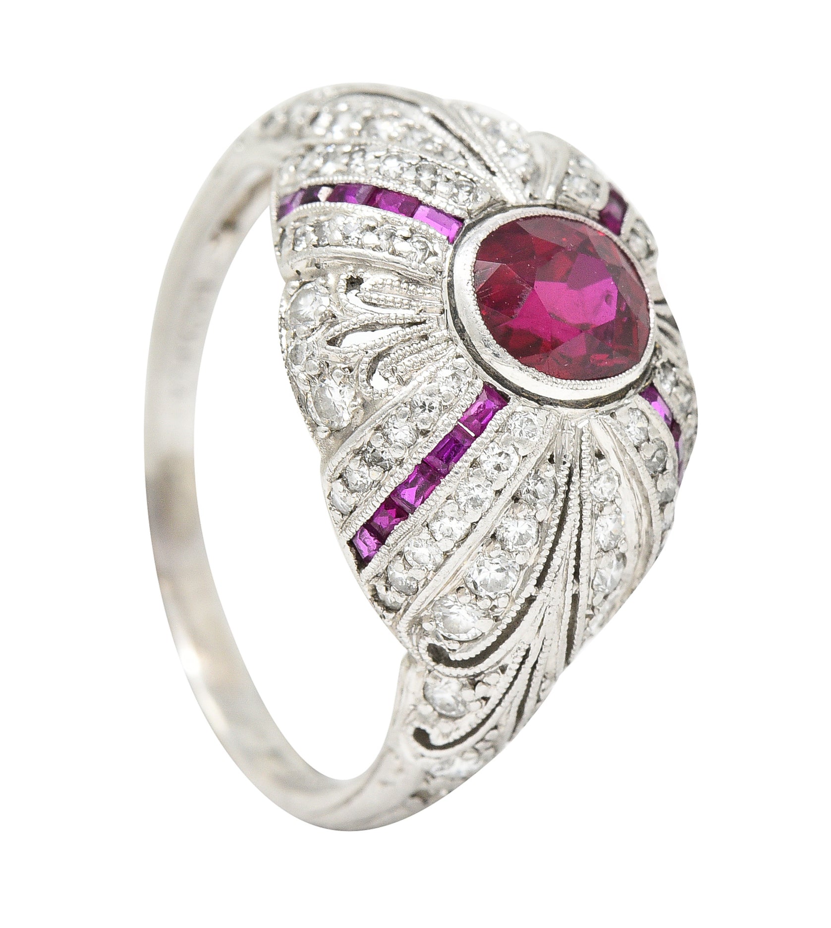 Tiffany & Co. Art Deco 2.15 CTW No Heat Ruby Diamond Platinum Bombé Ring GIA Wilson's Estate Jewelry