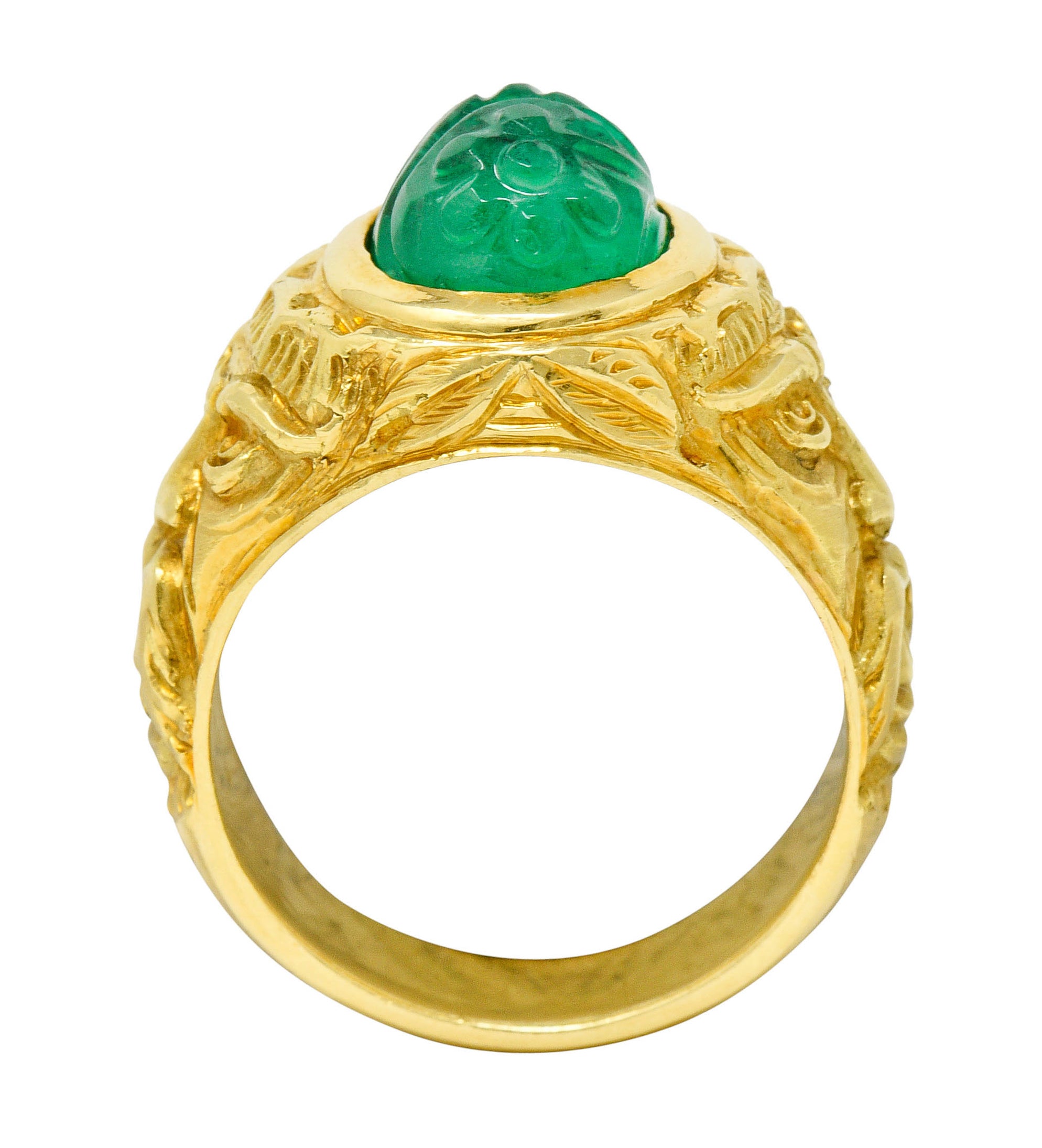 Vintage Carved Emerald 18 Karat Gold Green Man Men’s Unisex RingRing - Wilson's Estate Jewelry