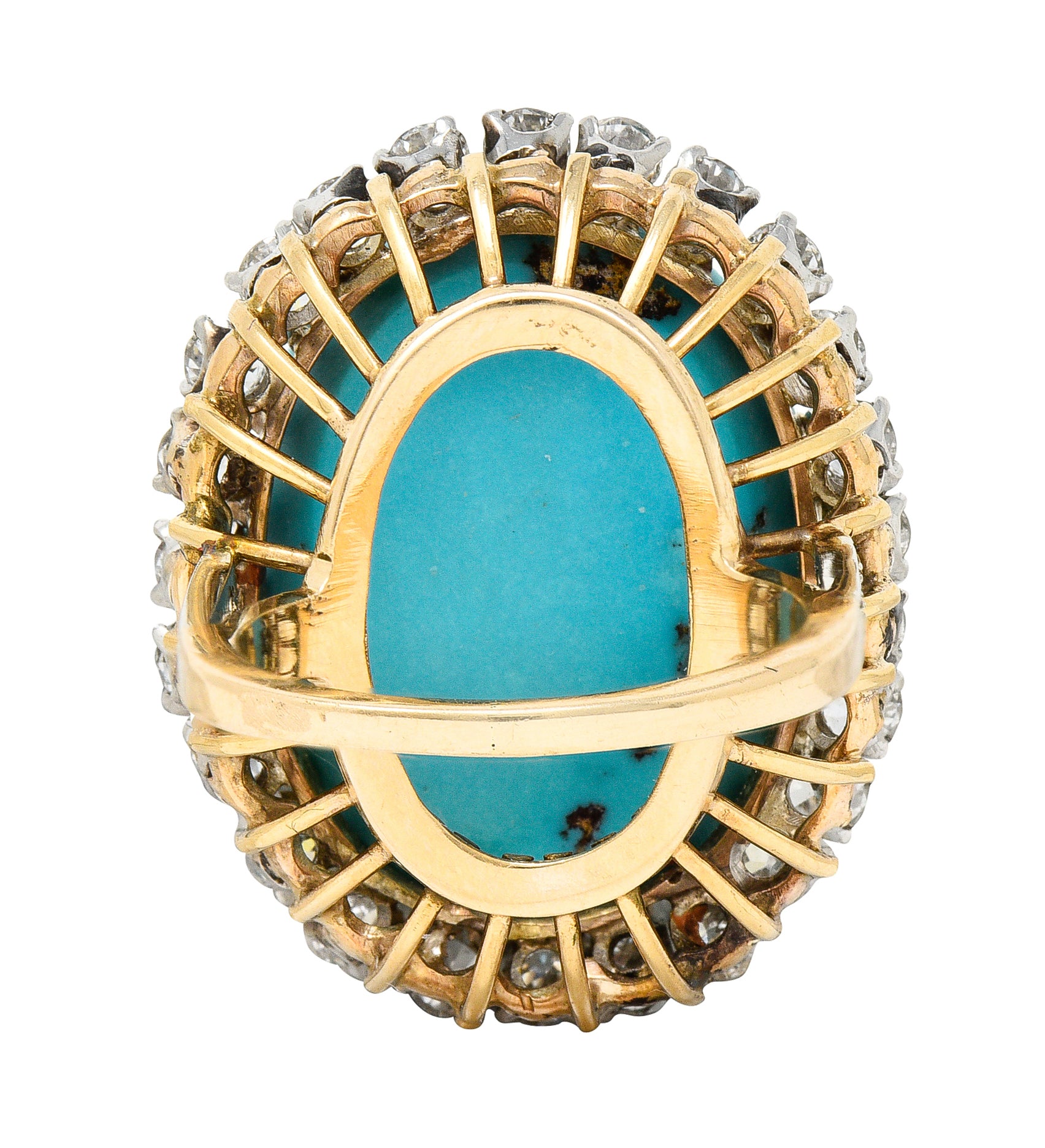 1940’s Vintage Turquoise Diamond 14 Karat Two-Tone Gold Cluster RingRing - Wilson's Estate Jewelry