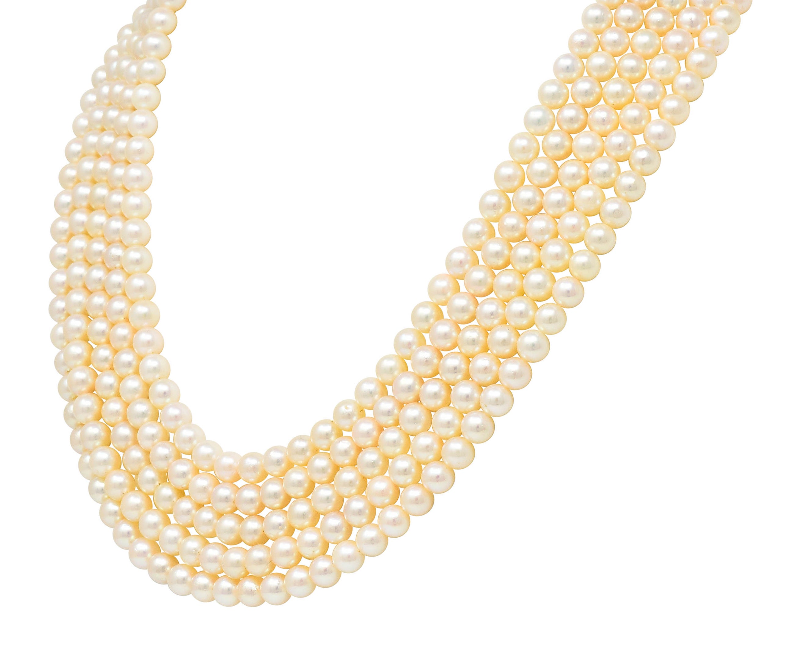 1960's Pearl Sapphire 18 Karat White Gold Five Strand Necklace - Wilson's Estate Jewelry