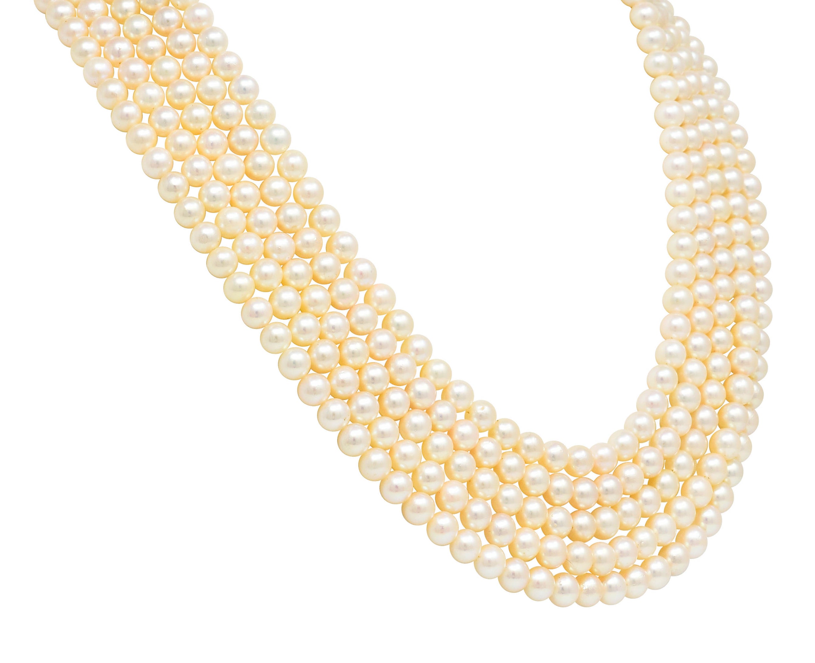 1960's Pearl Sapphire 18 Karat White Gold Five Strand Necklace - Wilson's Estate Jewelry