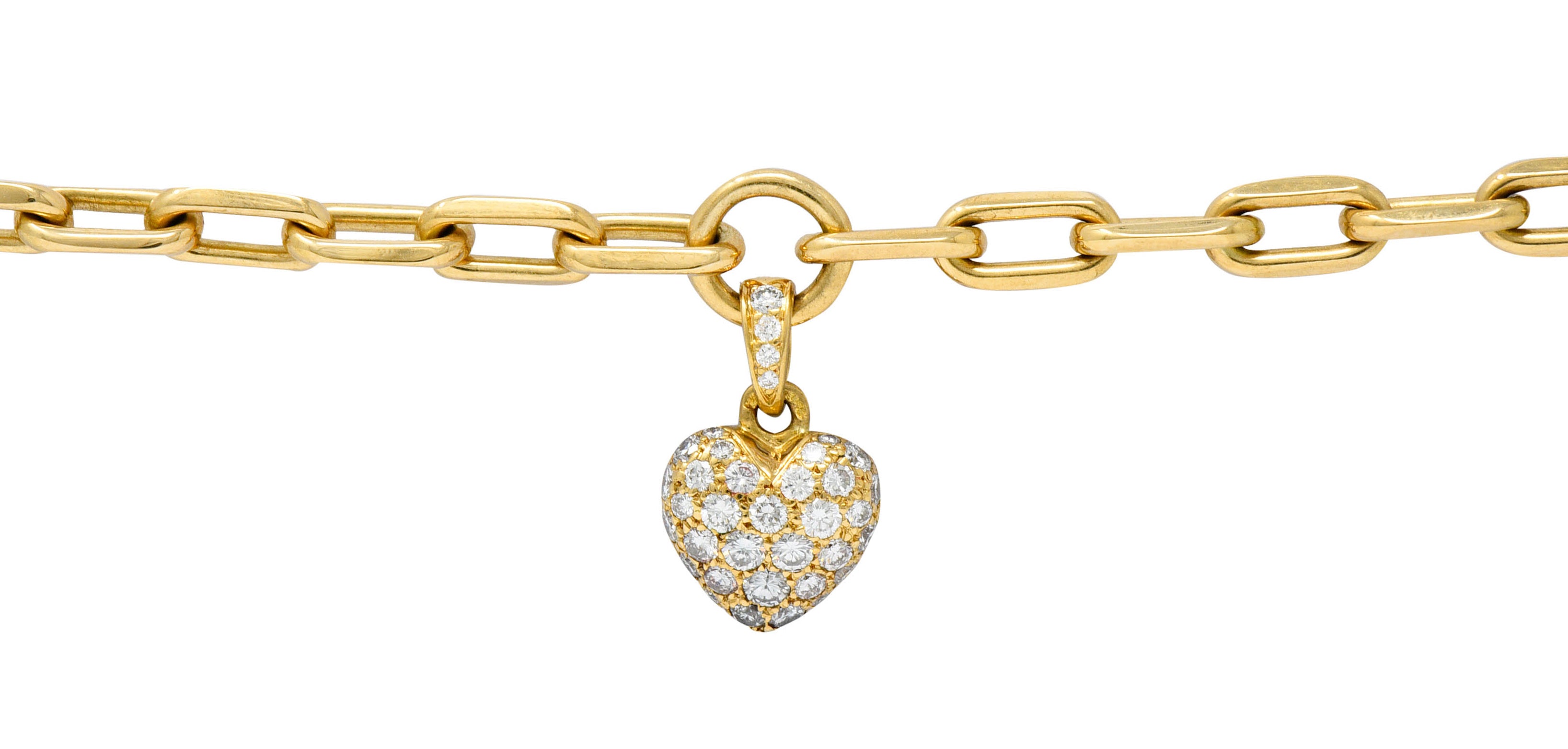 French Cartier 1.00 CTW Pave Diamond 18 Karat Gold Heart Charm Braceletbracelet - Wilson's Estate Jewelry