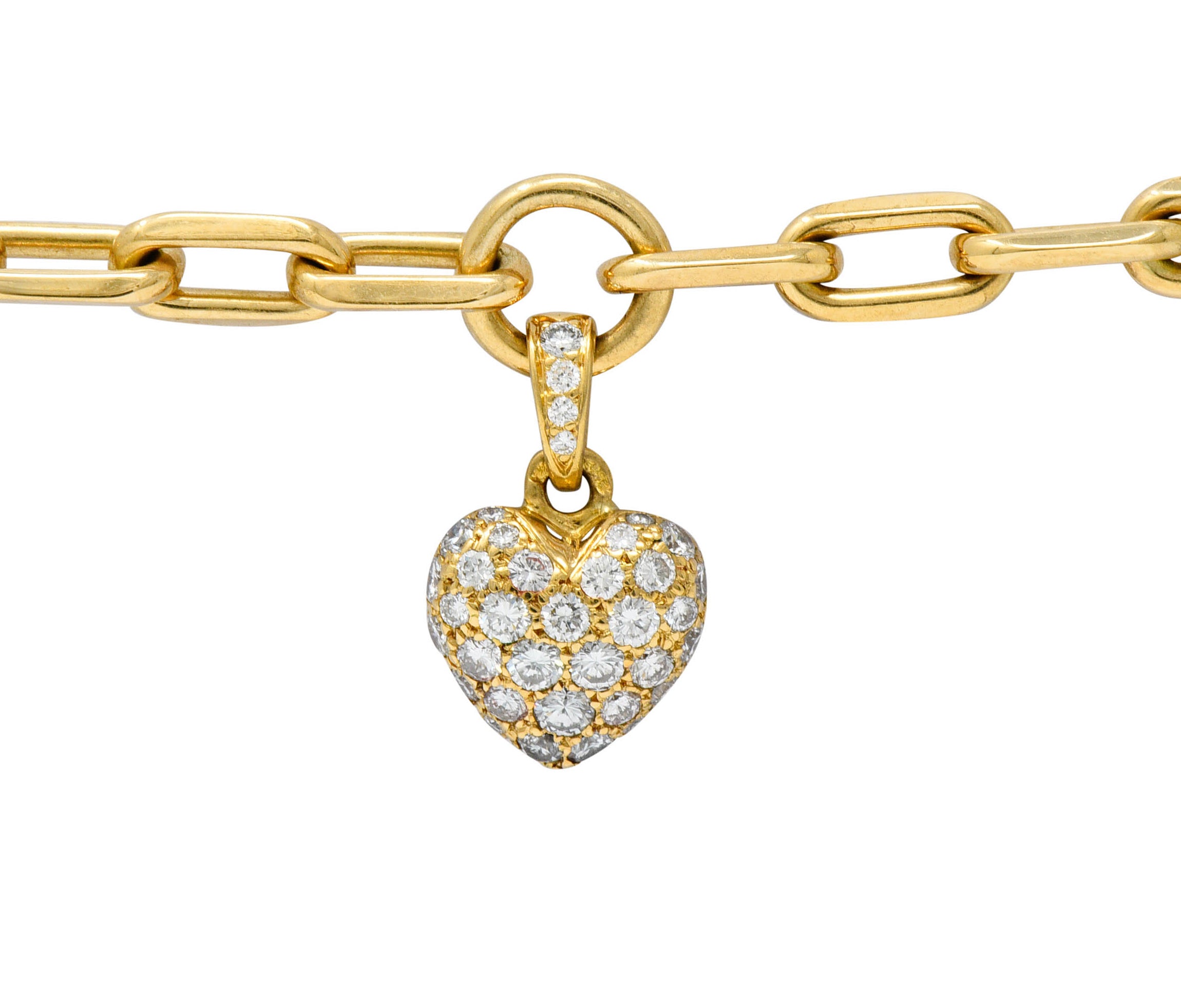 French Cartier 1.00 CTW Pave Diamond 18 Karat Gold Heart Charm Braceletbracelet - Wilson's Estate Jewelry