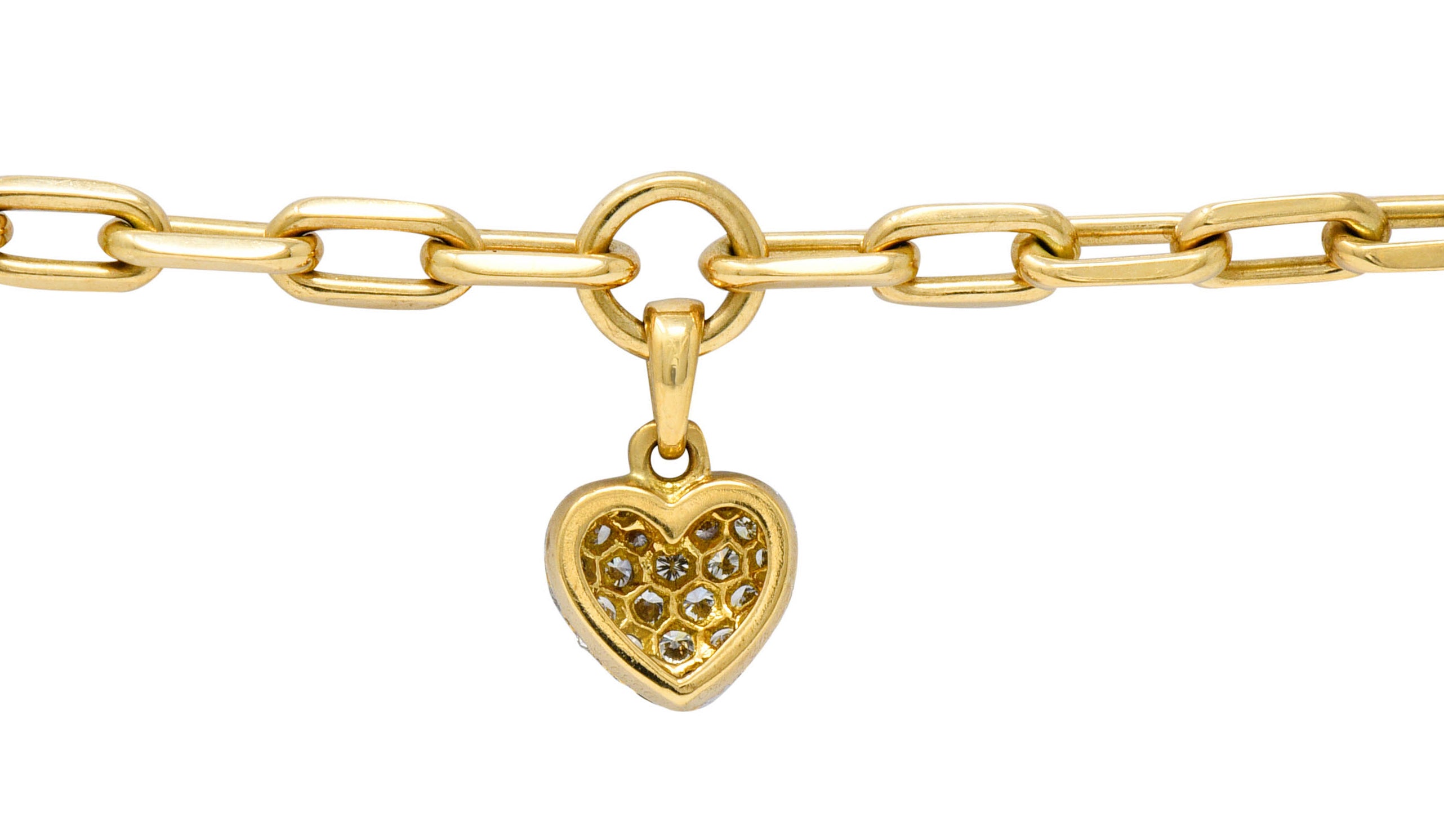 French Cartier 1.00 CTW Pave Diamond 18 Karat Gold Heart Charm Braceletbracelet - Wilson's Estate Jewelry