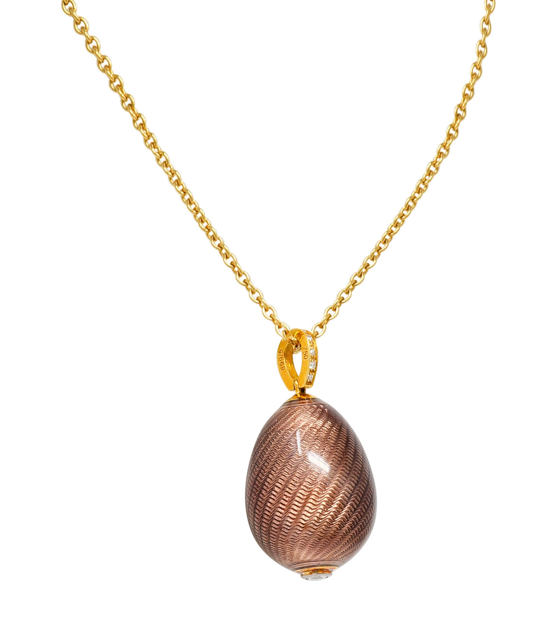 Faberge Diamond 18 Karat Gold Enamel Egg Drop Pendant Necklace - Wilson's Estate Jewelry