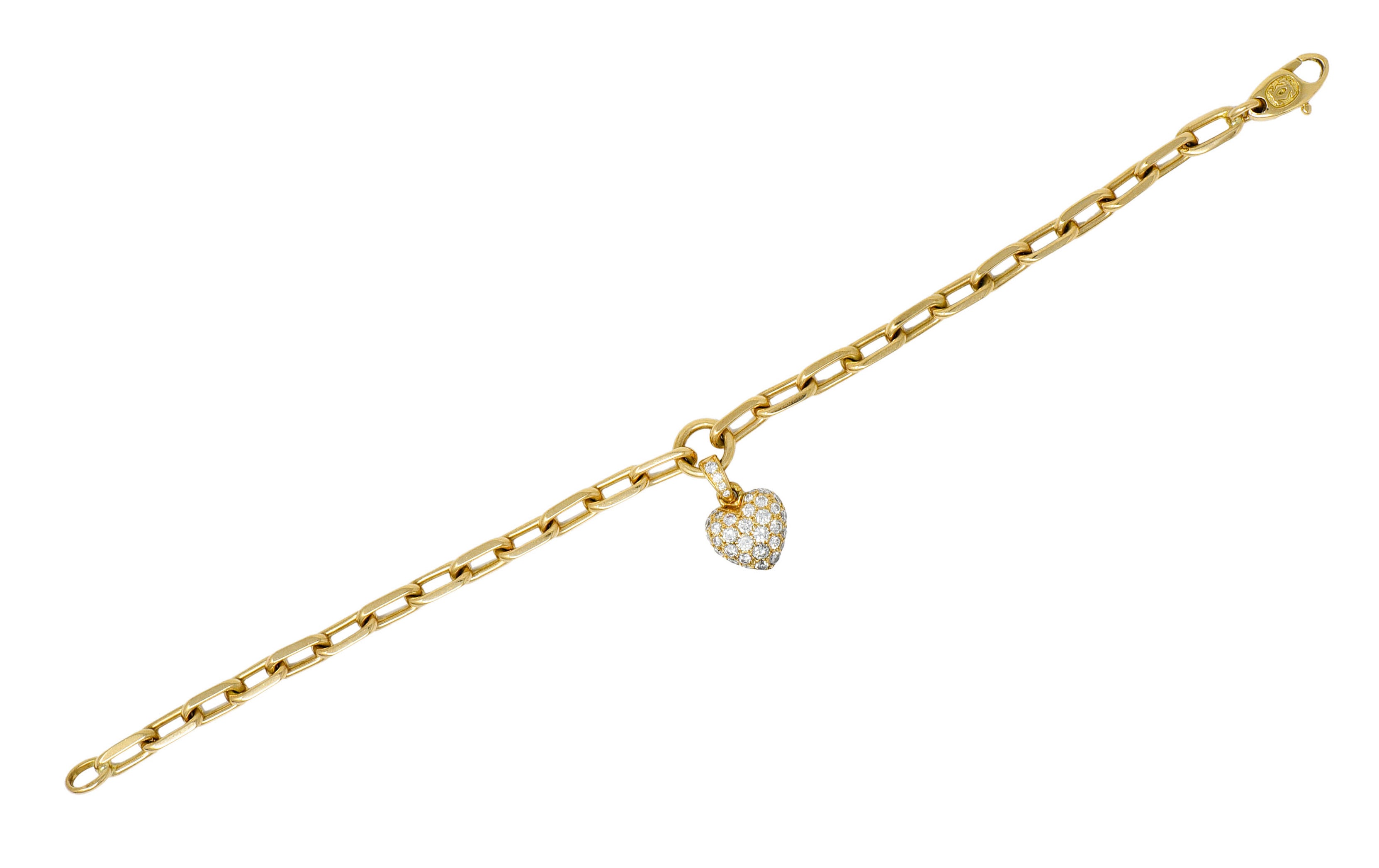 French Cartier 1.00 CTW Pave Diamond 18 Karat Gold Heart Charm Braceletbracelet - Wilson's Estate Jewelry