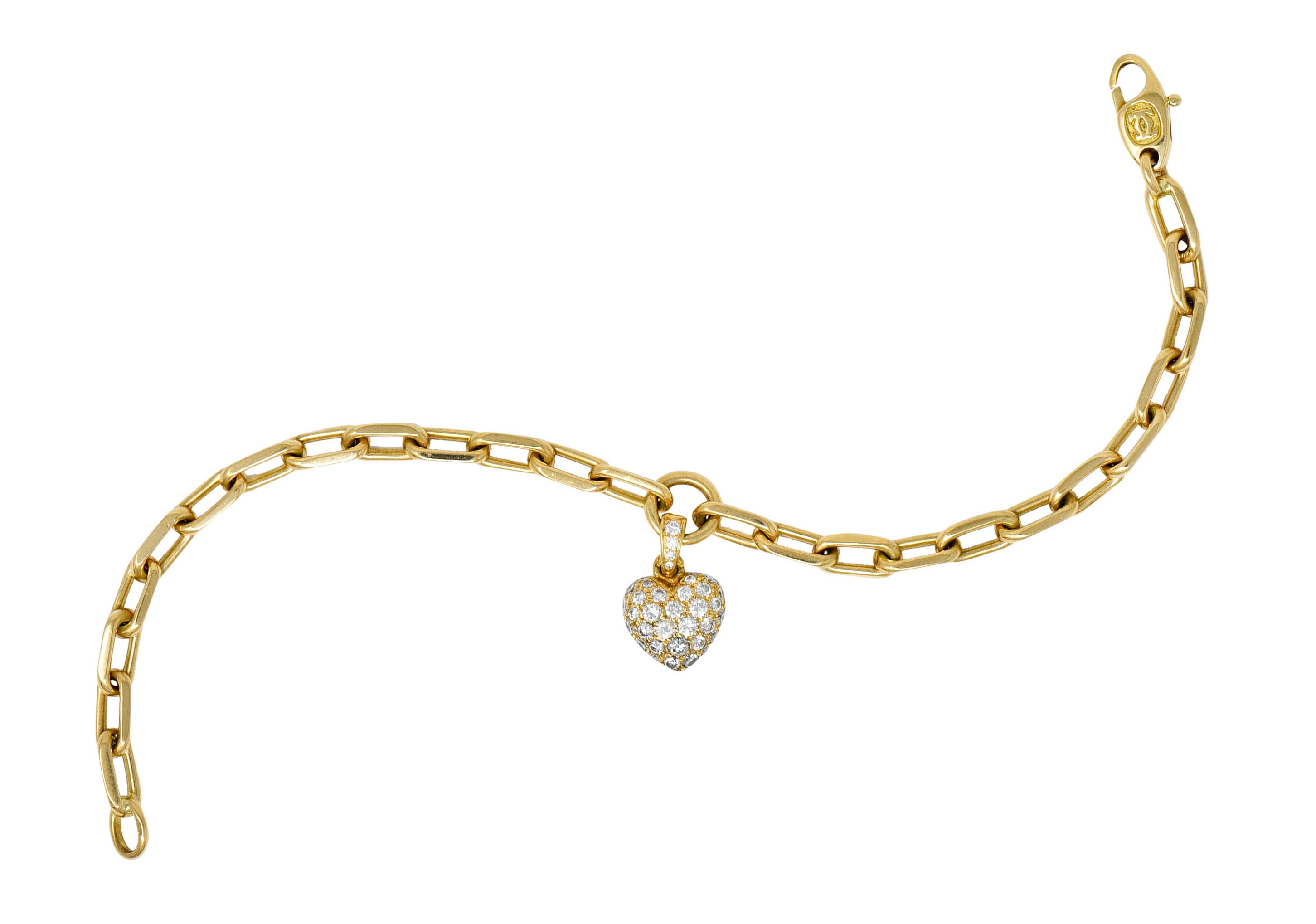 French Cartier 1.00 CTW Pave Diamond 18 Karat Gold Heart Charm Braceletbracelet - Wilson's Estate Jewelry