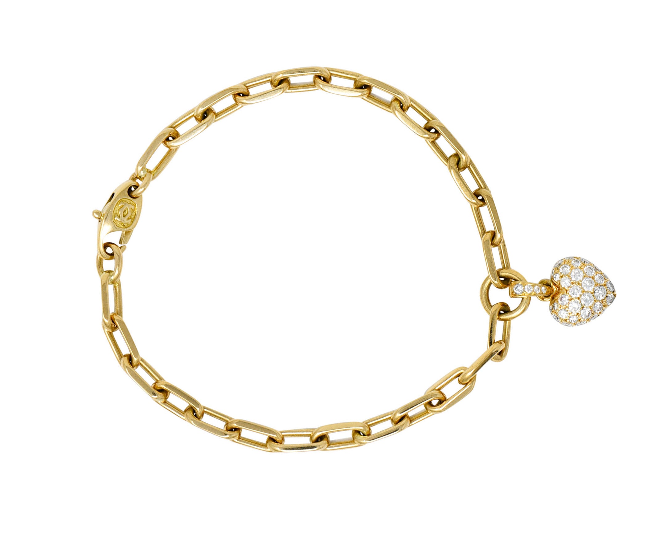 French Cartier 1.00 CTW Pave Diamond 18 Karat Gold Heart Charm Braceletbracelet - Wilson's Estate Jewelry