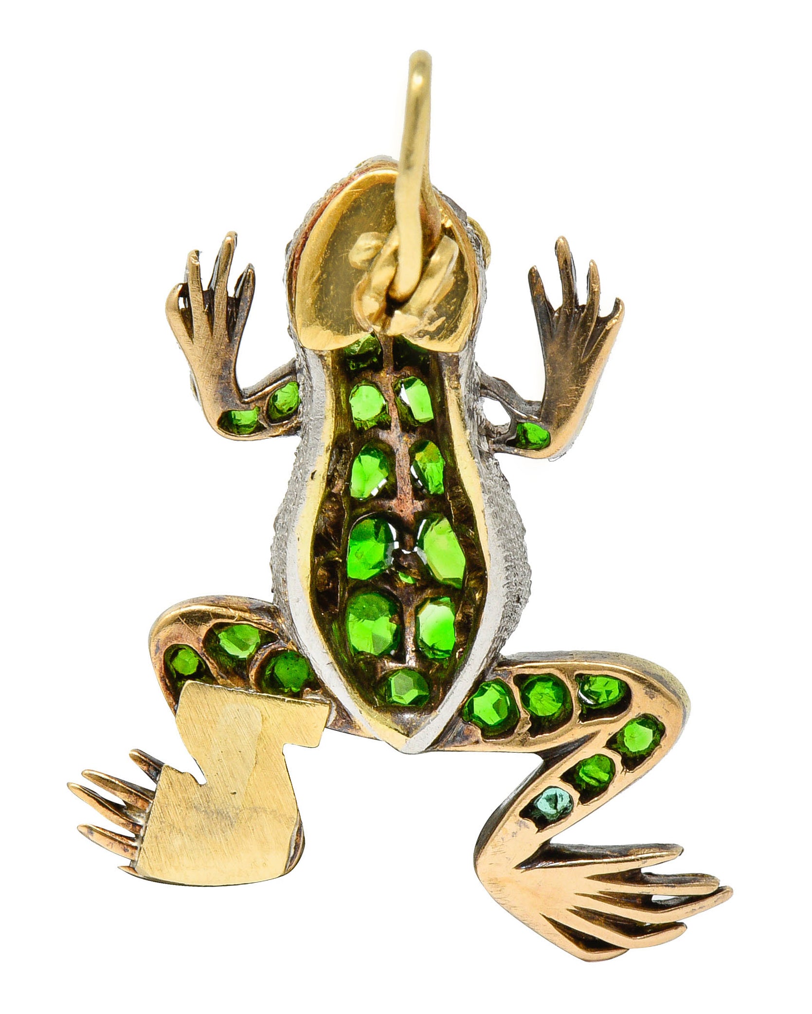 Edwardian Demantoid Garnet Diamond Platinum-Topped 18 Karat Gold Frog Charmcharm - Wilson's Estate Jewelry