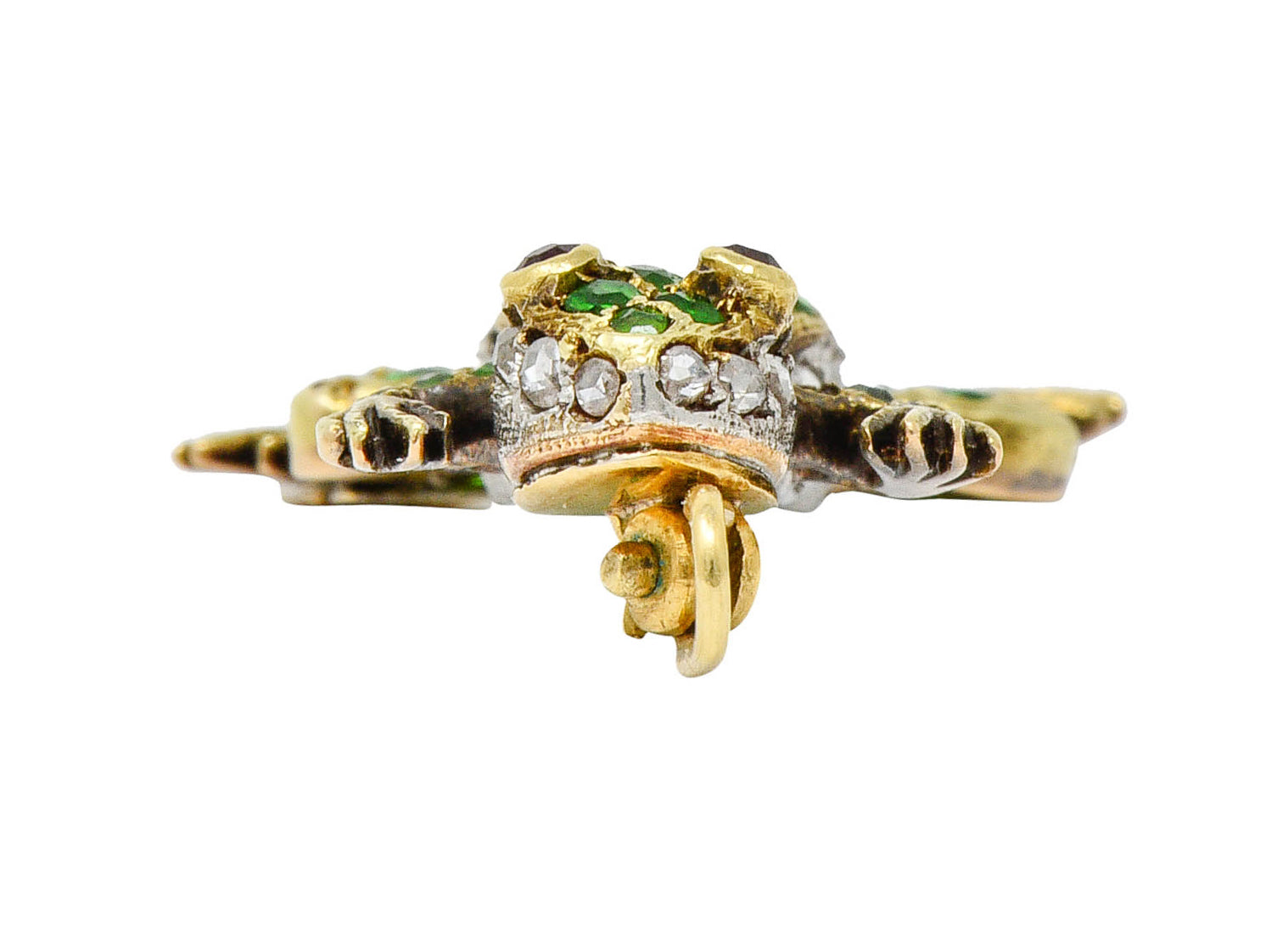 Edwardian Demantoid Garnet Diamond Platinum-Topped 18 Karat Gold Frog Charmcharm - Wilson's Estate Jewelry