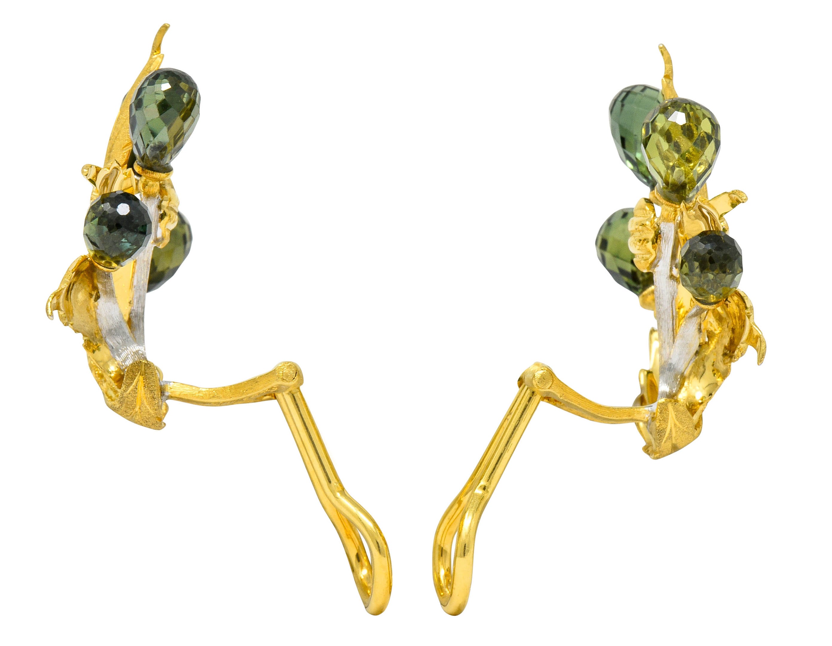 Buccellati Green Sapphire Briolette 18 Karat Two-Tone Gold Leaf Ear-Clip Earrings - Wilson's Estate Jewelry