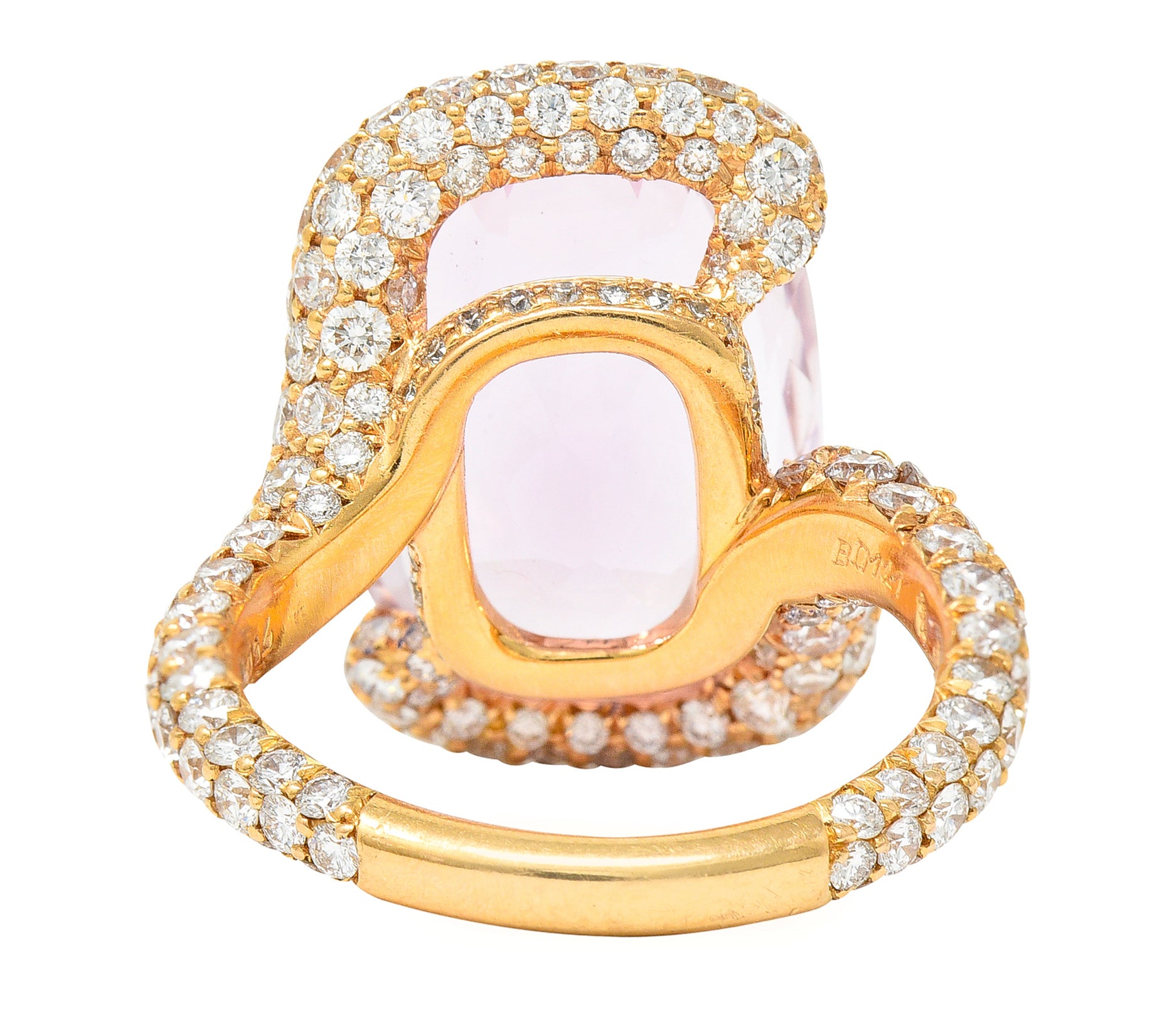 .11111 SH De Grisogono Kunzite Pavé Diamond 18 Karat Rose Gold Bypass Gemstone Ring Wilson's Estate Jewelry