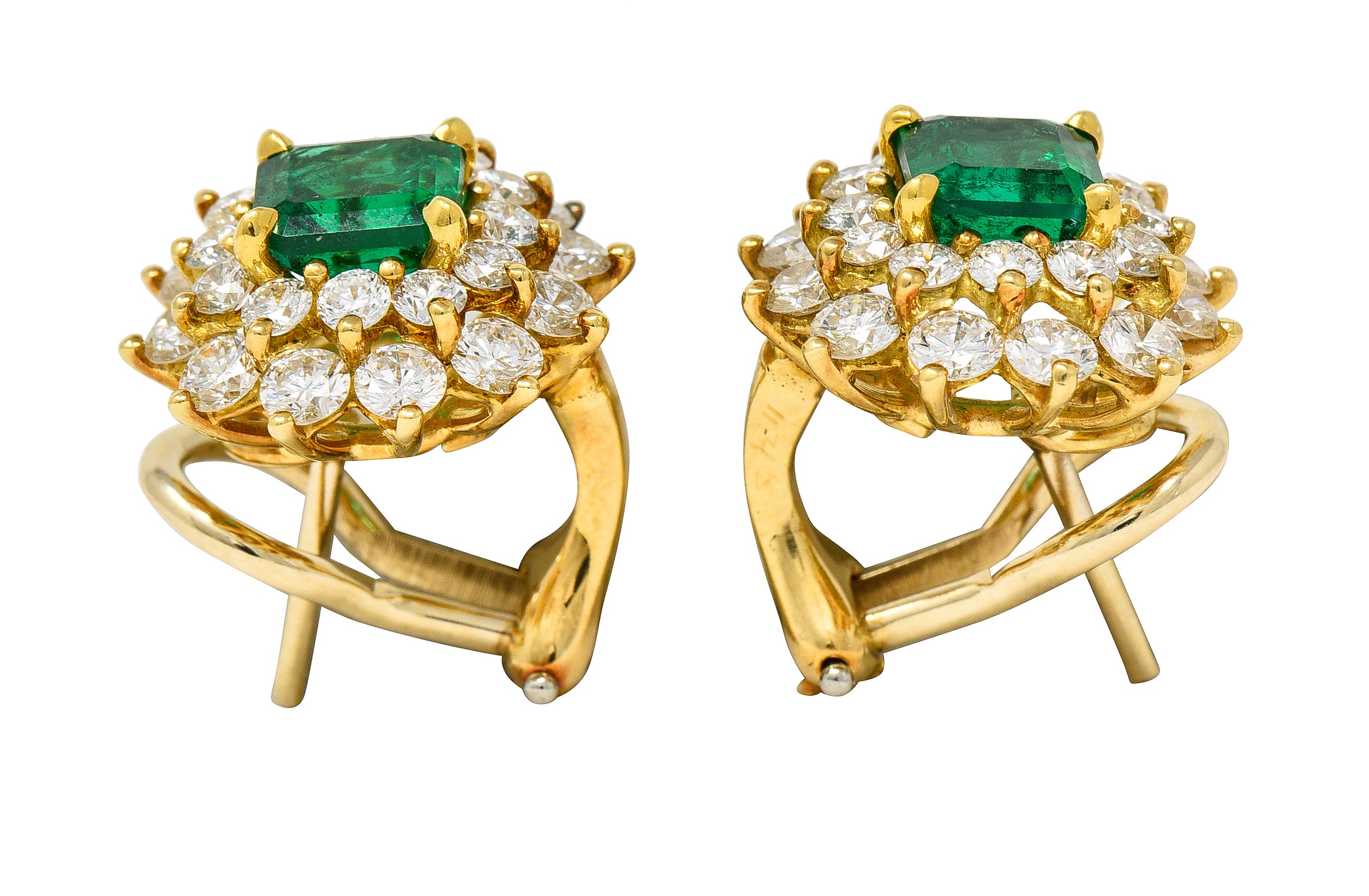 Tiffany & Co. 3.58 CTW Emerald Diamond 18 Karat Gold Vintage Cluster Earrings