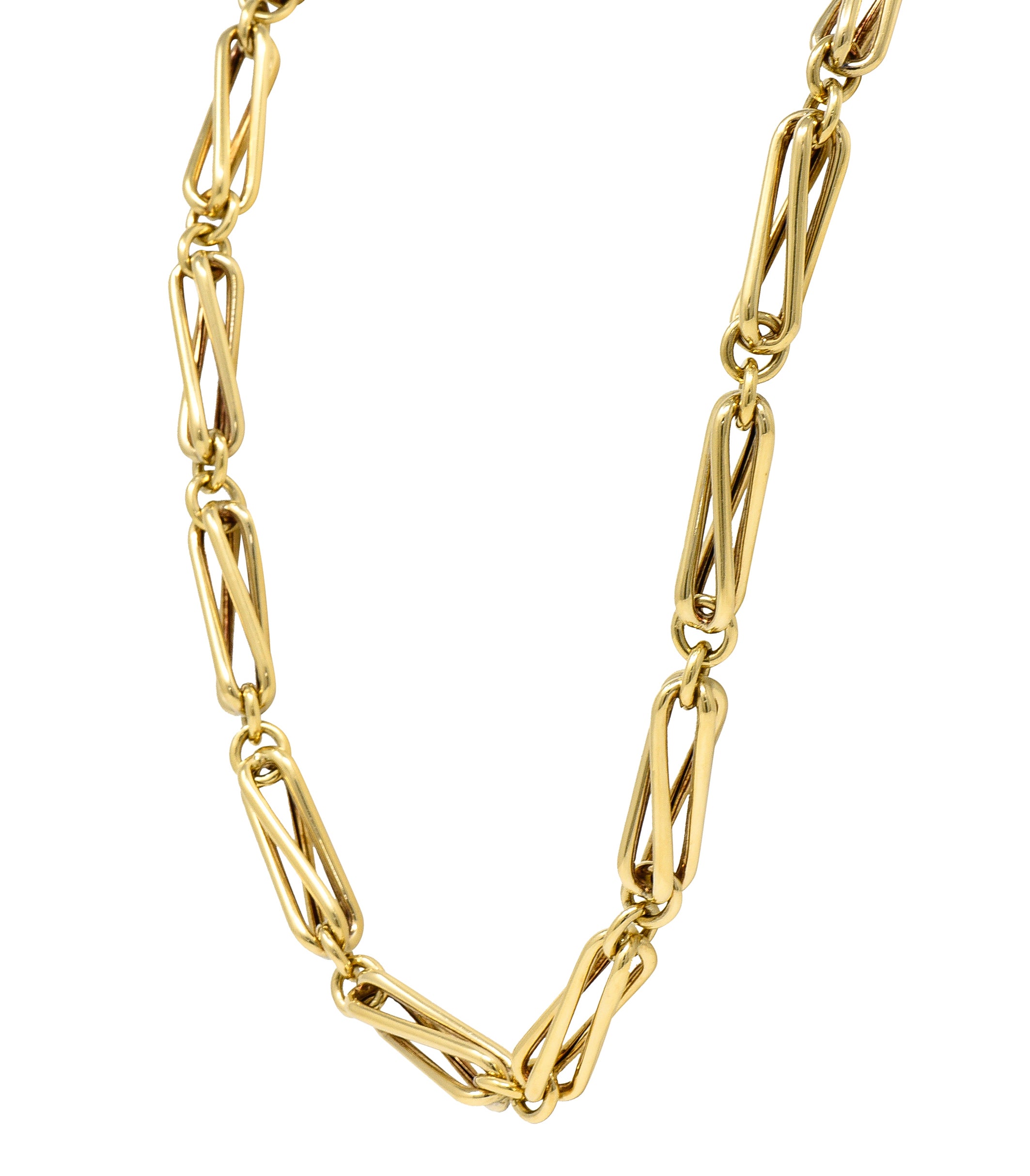 1960's 18 Karat Yellow Gold Elongated Twist Link Vintage Chain Necklace