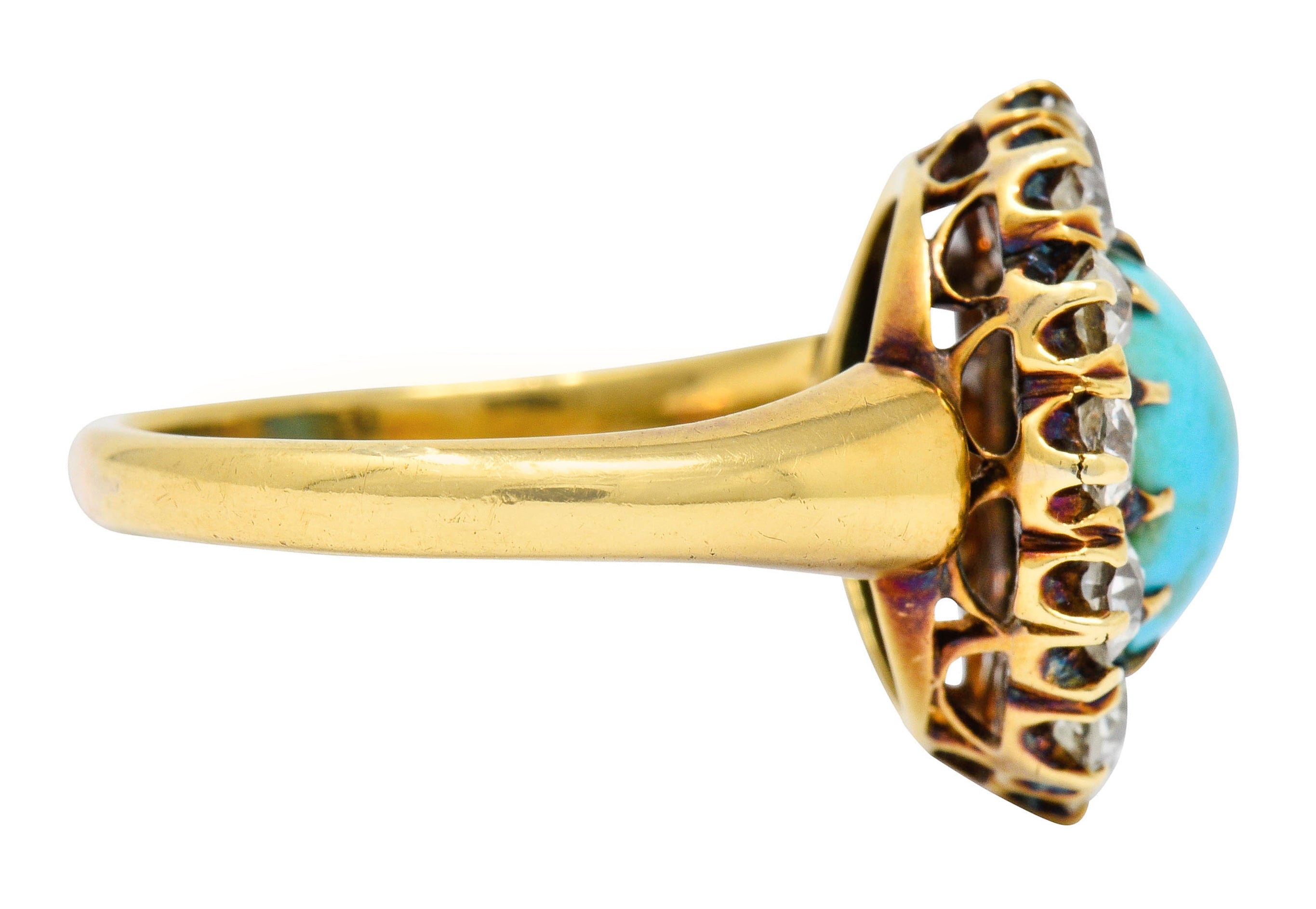 Victorian 1.80 CTW Diamond Turquoise Cabochon 18 Karat Gold Cluster Ring - Wilson's Estate Jewelry