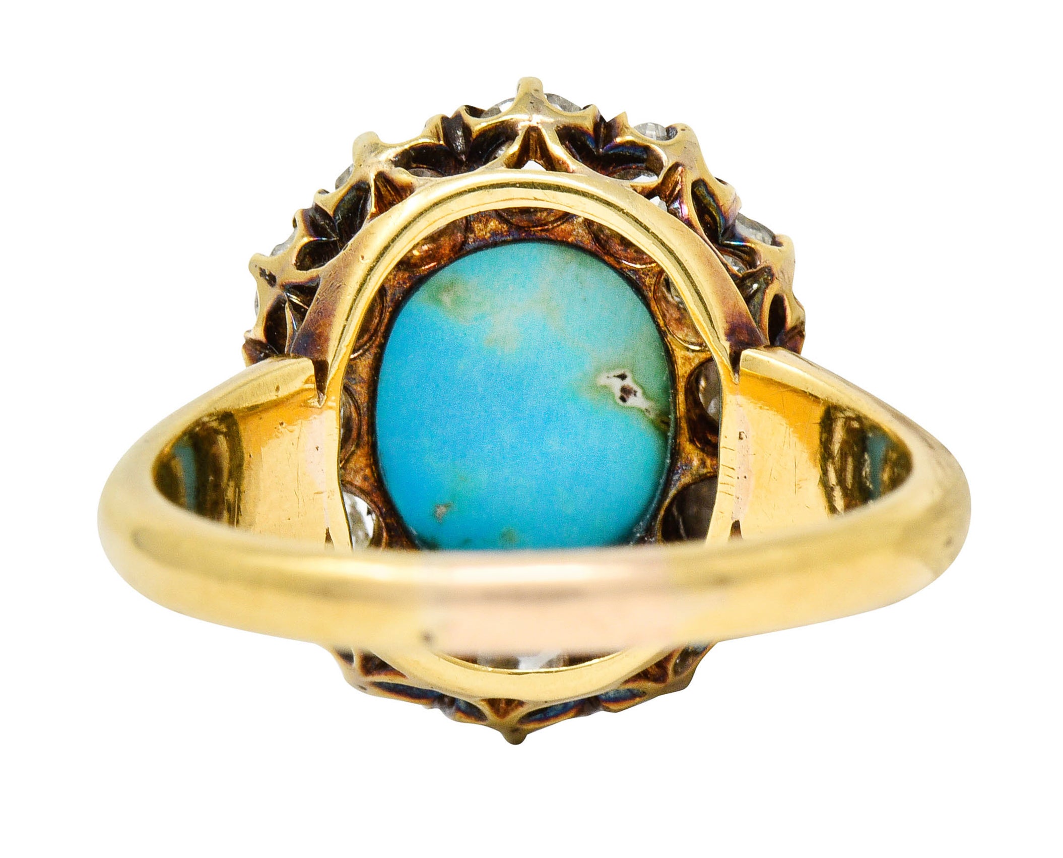 Victorian 1.80 CTW Diamond Turquoise Cabochon 18 Karat Gold Cluster Ring - Wilson's Estate Jewelry