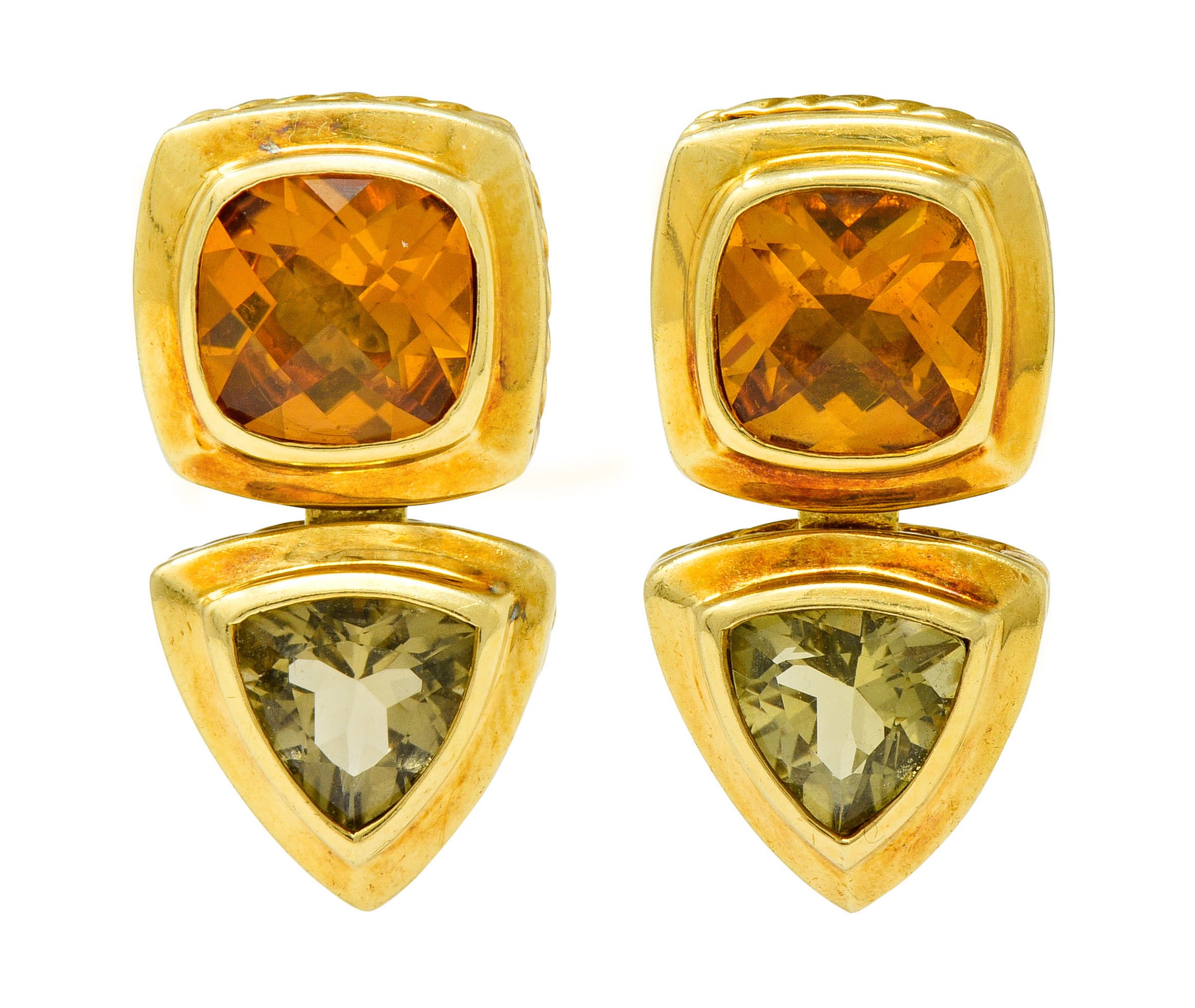 David Yurman Citrine Prasiolite 18 Karat Gold Articulated Drop Earrings - Wilson's Estate Jewelry