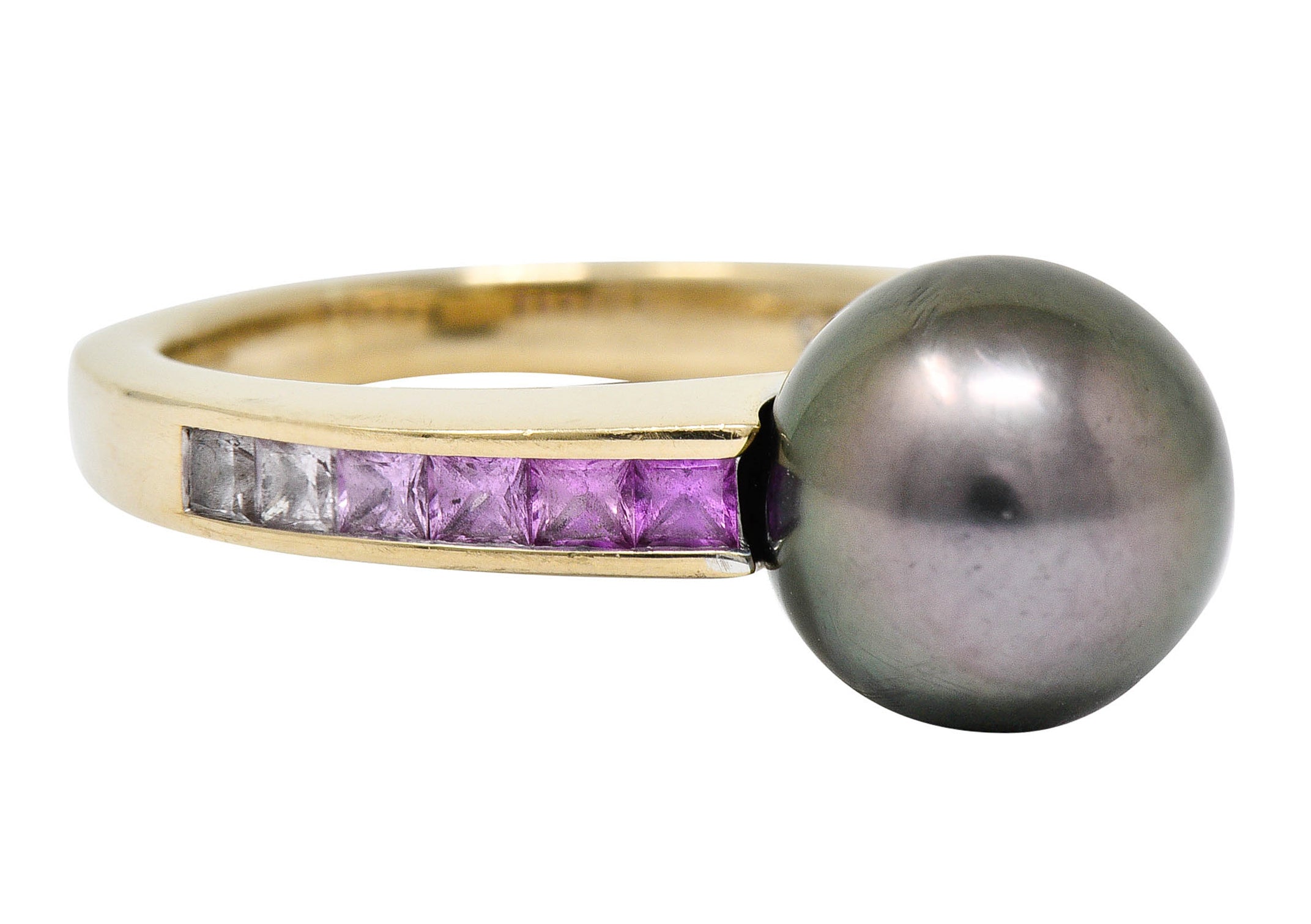 Mikimoto Tahitian Pearl Pink Sapphire 18 Karat White Gold Band RingRing - Wilson's Estate Jewelry