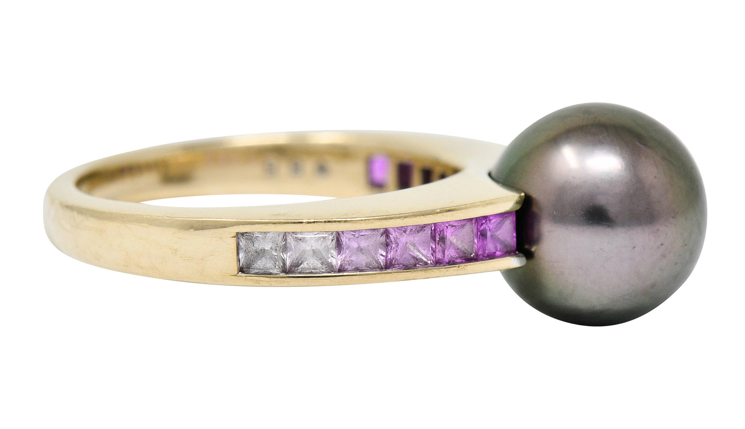 Mikimoto Tahitian Pearl Pink Sapphire 18 Karat White Gold Band RingRing - Wilson's Estate Jewelry