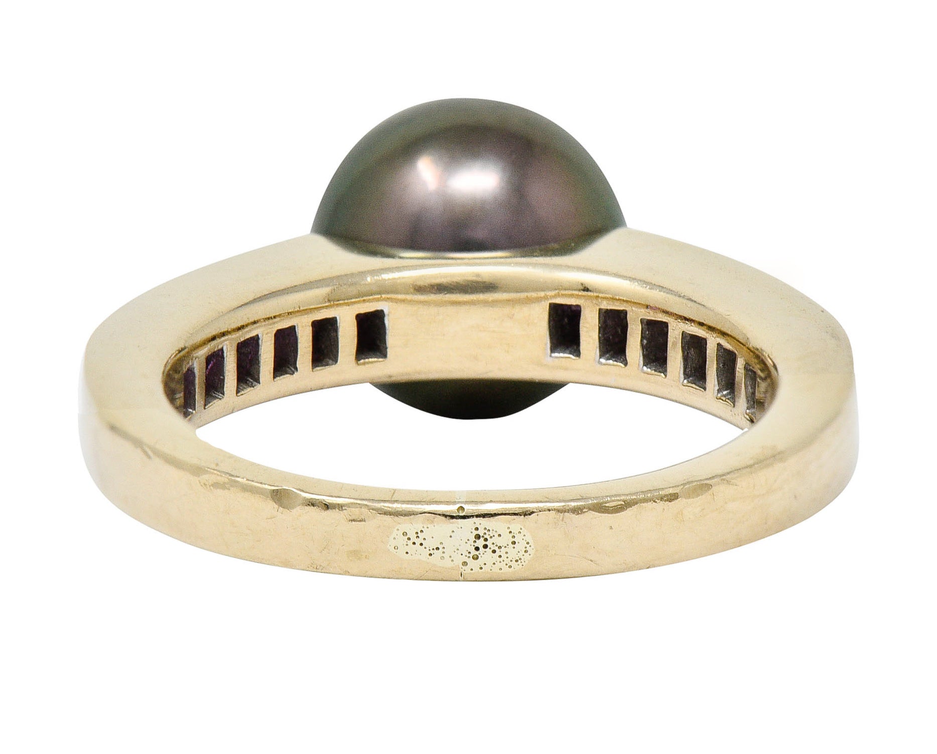 Mikimoto Tahitian Pearl Pink Sapphire 18 Karat White Gold Band RingRing - Wilson's Estate Jewelry