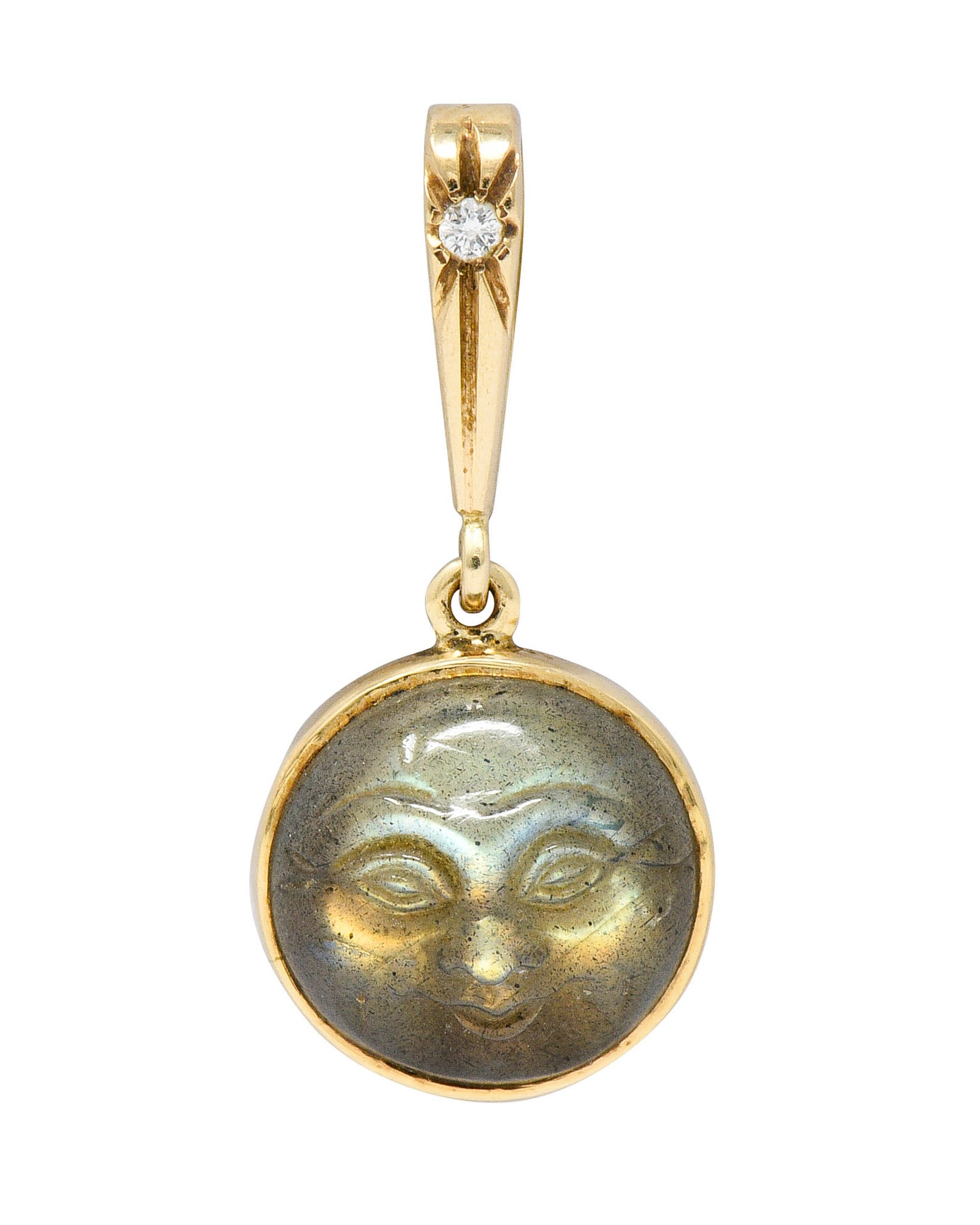 Art Nouveau Labradorite Diamond 14 Karat Gold Man-In-Moon Charmcharm - Wilson's Estate Jewelry