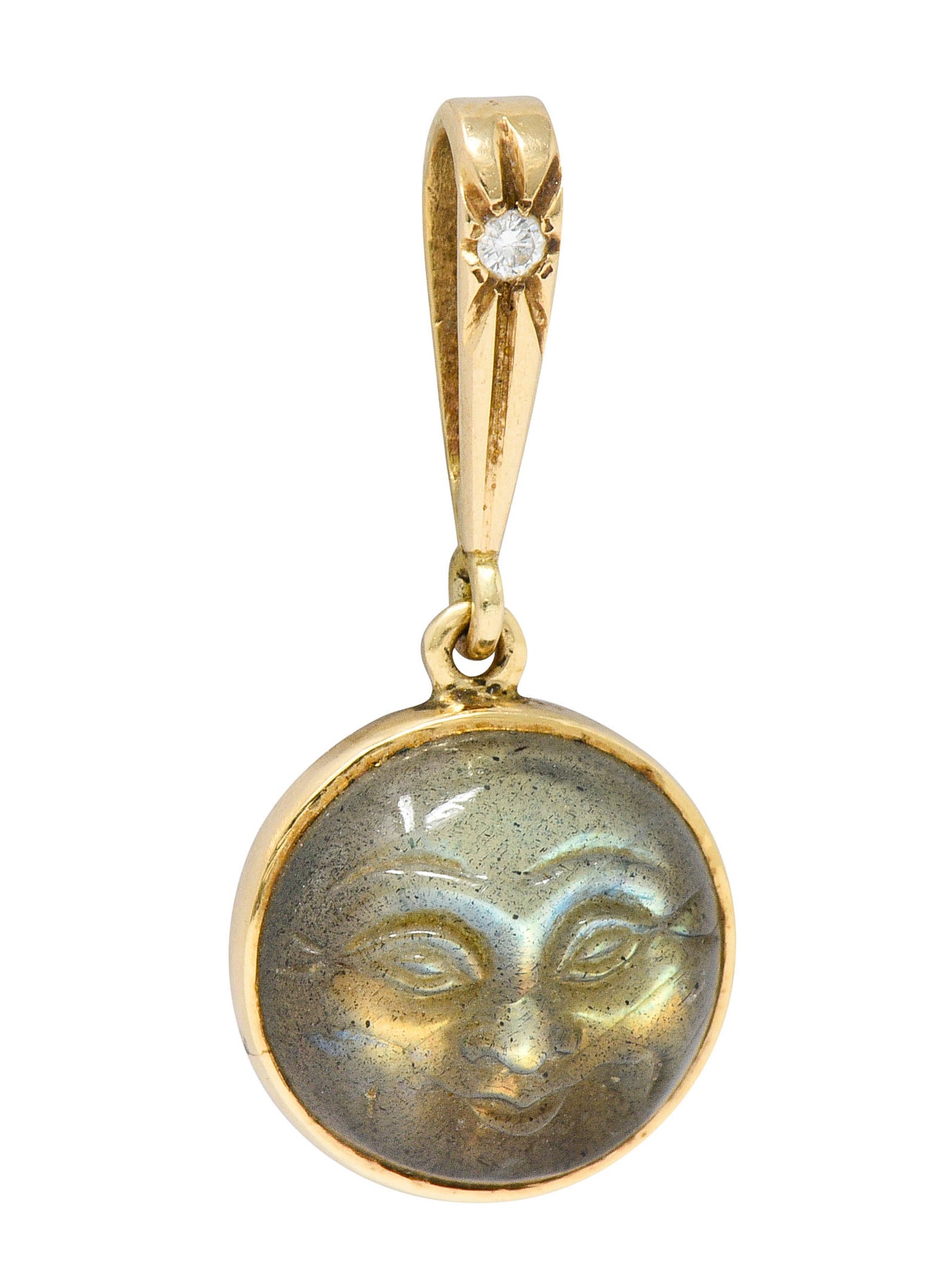 Art Nouveau Labradorite Diamond 14 Karat Gold Man-In-Moon Charmcharm - Wilson's Estate Jewelry