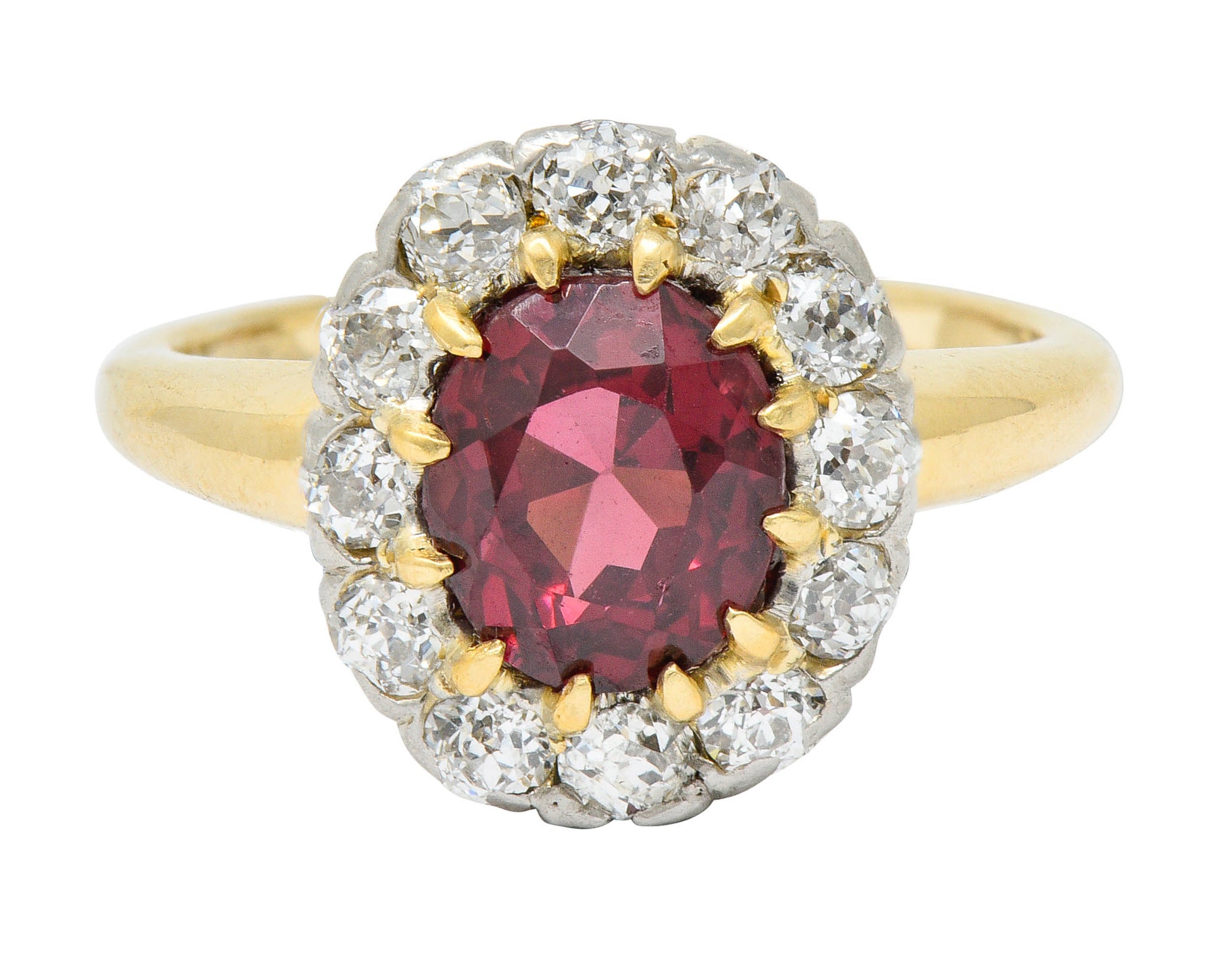 Edwardian Rhodolite Garnet Diamond Platinum-Topped 14 Karat Gold Cluster RingRing - Wilson's Estate Jewelry