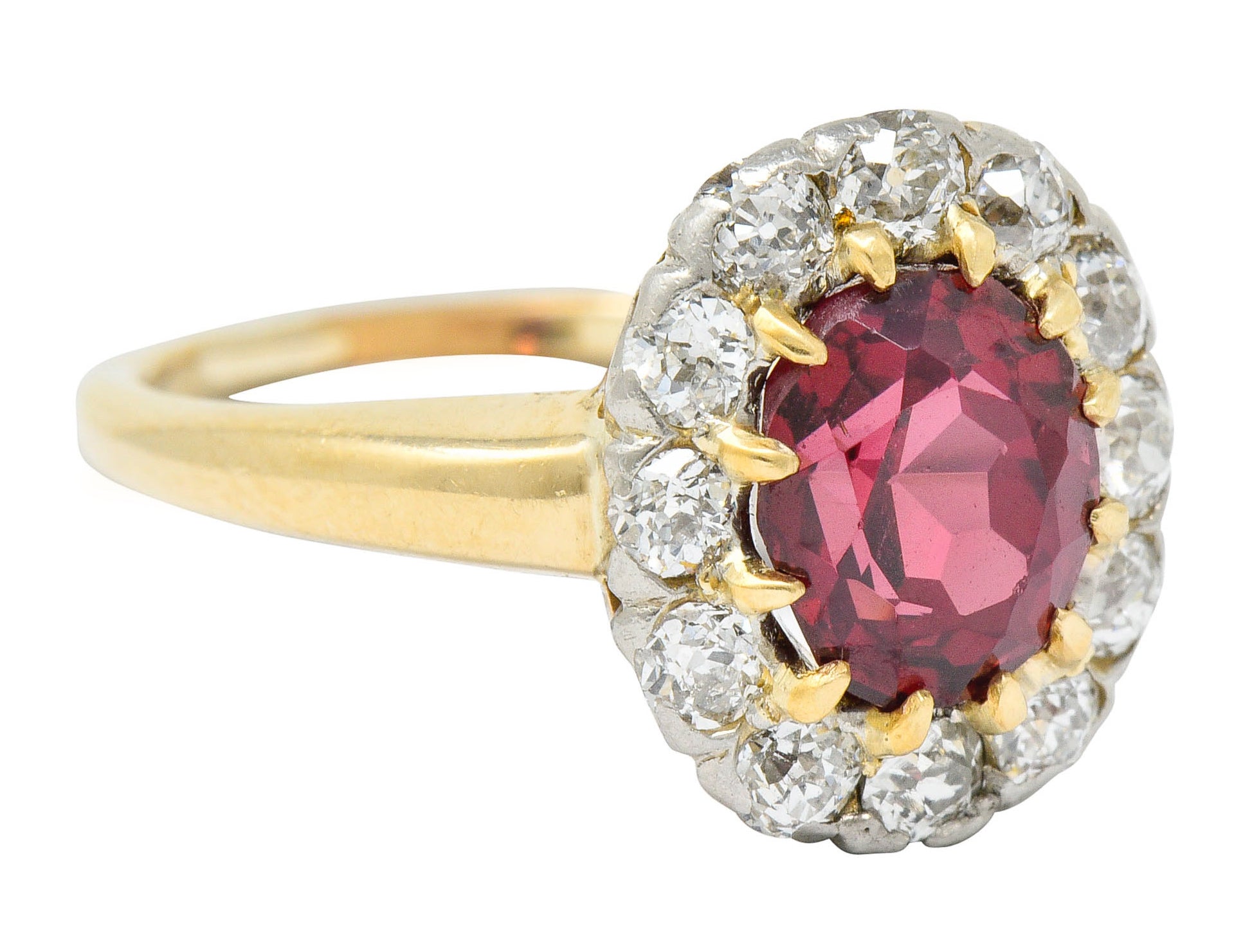 Edwardian Rhodolite Garnet Diamond Platinum-Topped 14 Karat Gold Cluster RingRing - Wilson's Estate Jewelry